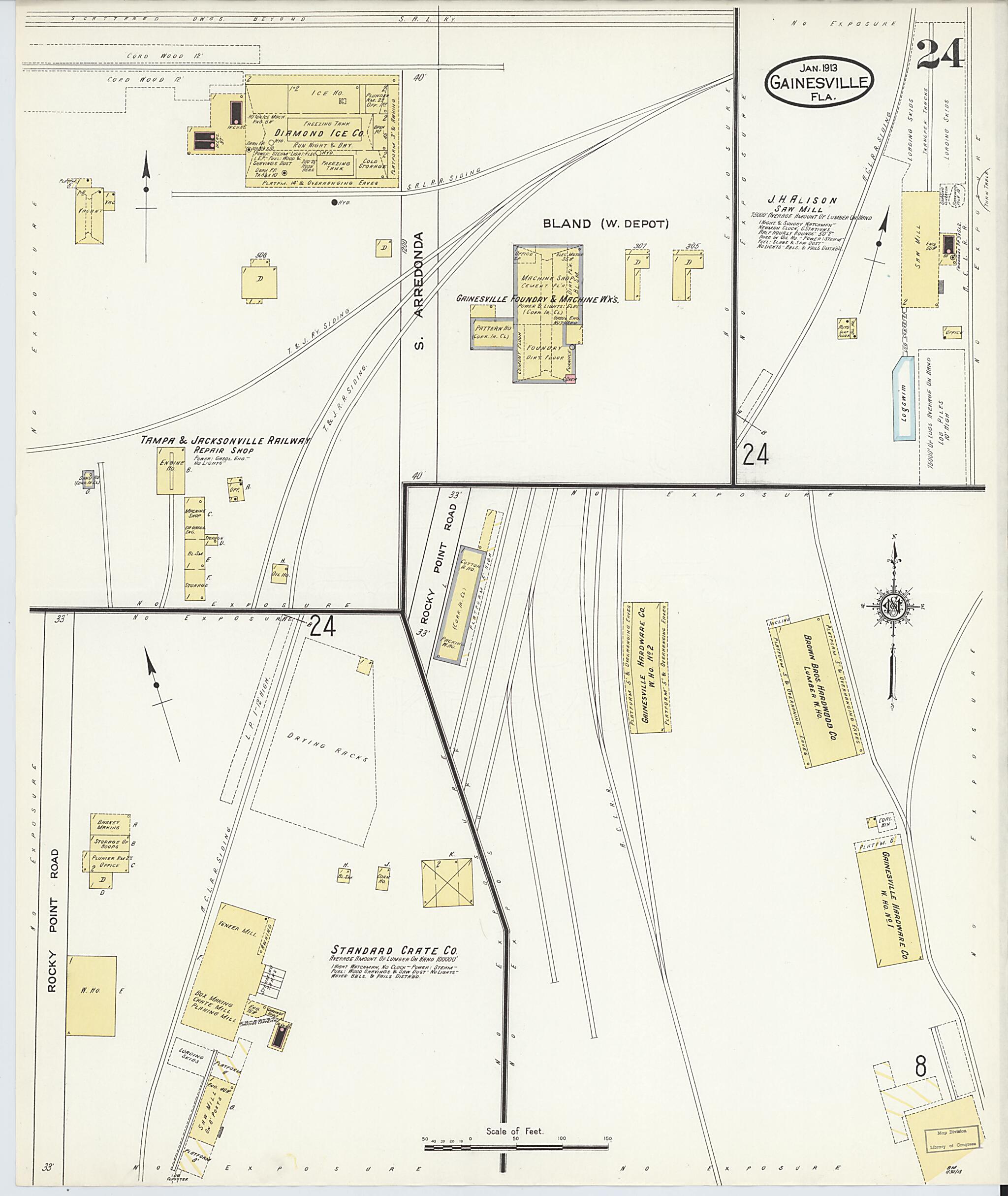This old map of Gainesville, Alachua County, Florida was created by Sanborn Map Company in 1913