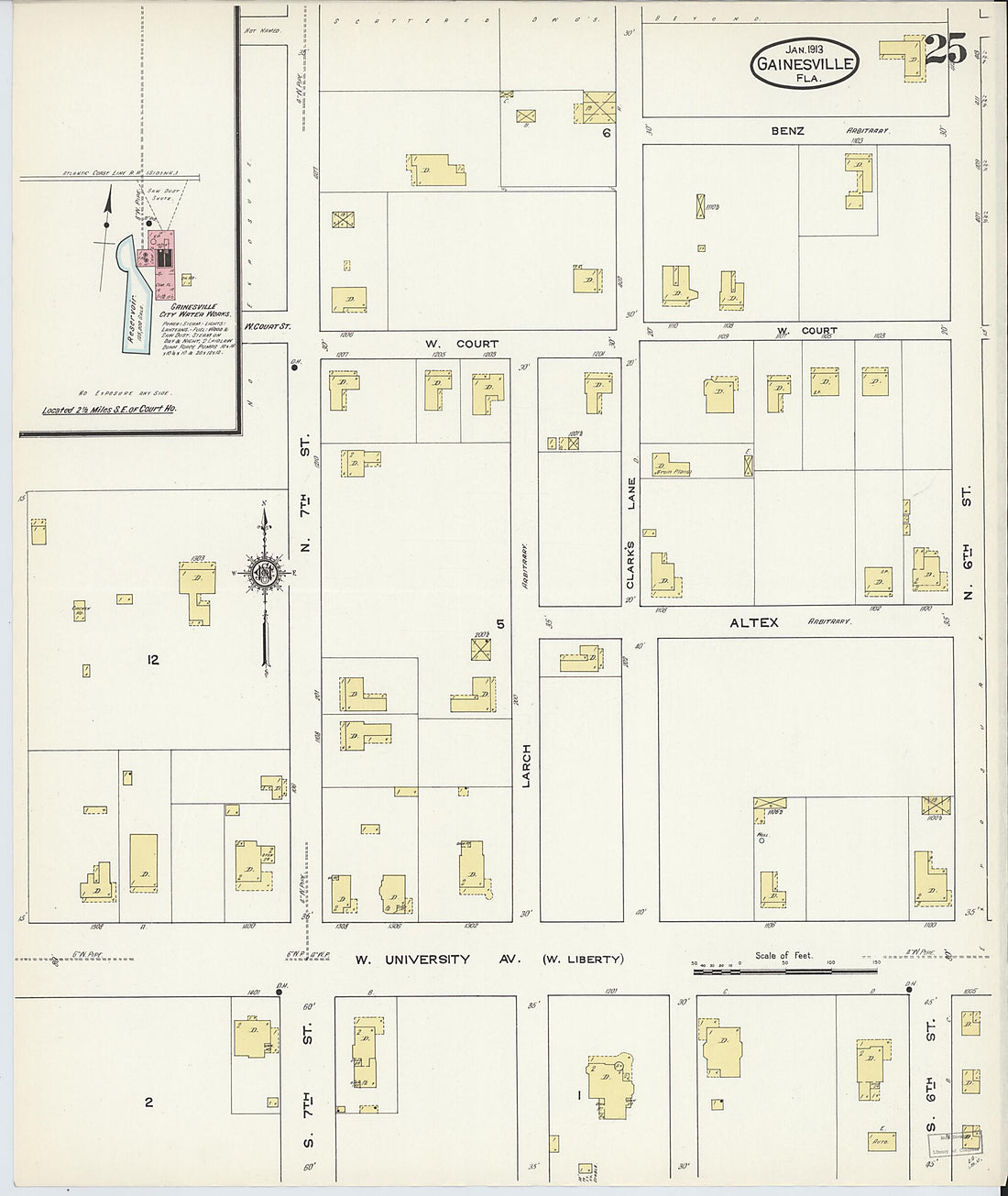 This old map of Gainesville, Alachua County, Florida was created by Sanborn Map Company in 1913
