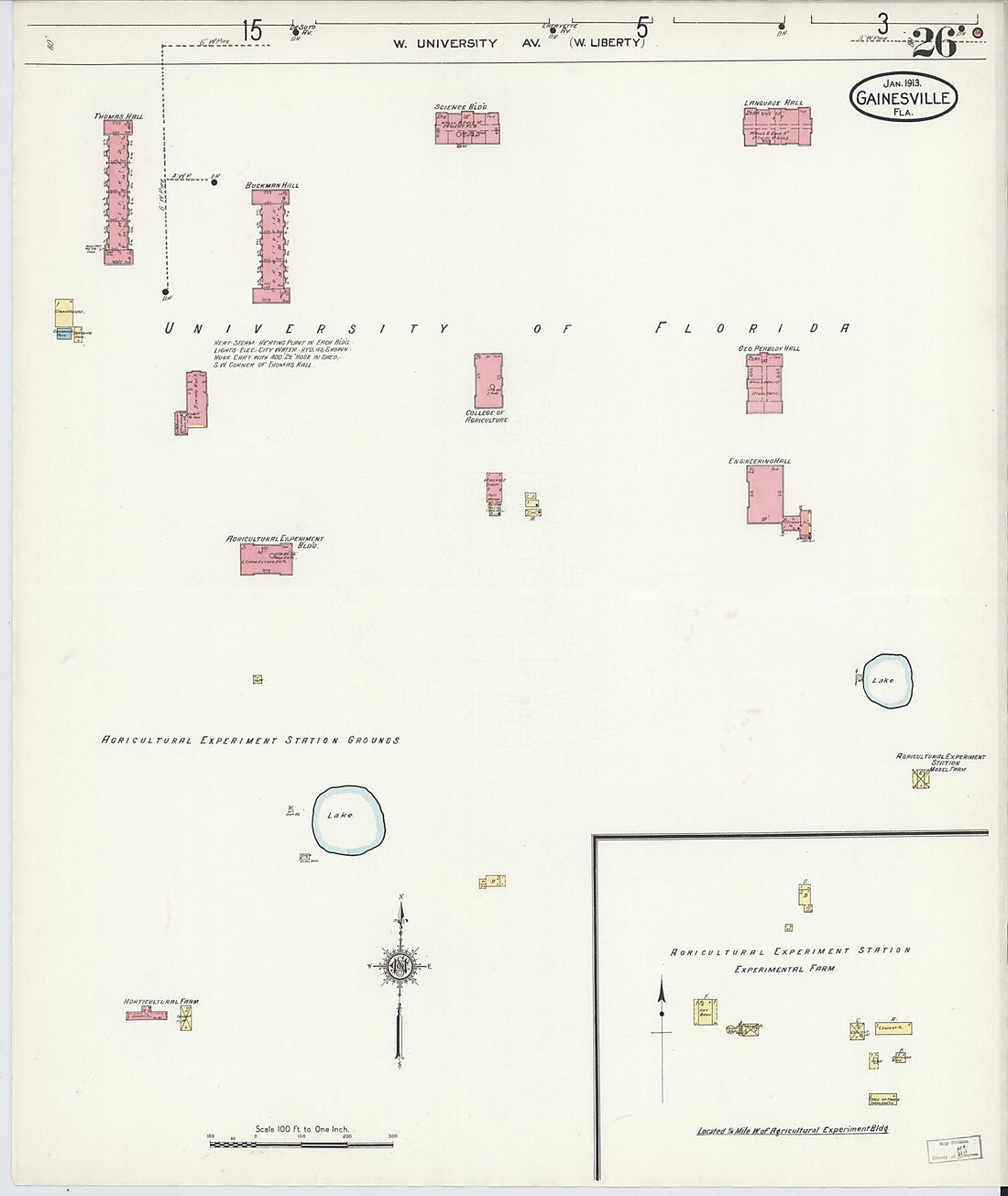This old map of Gainesville, Alachua County, Florida was created by Sanborn Map Company in 1913