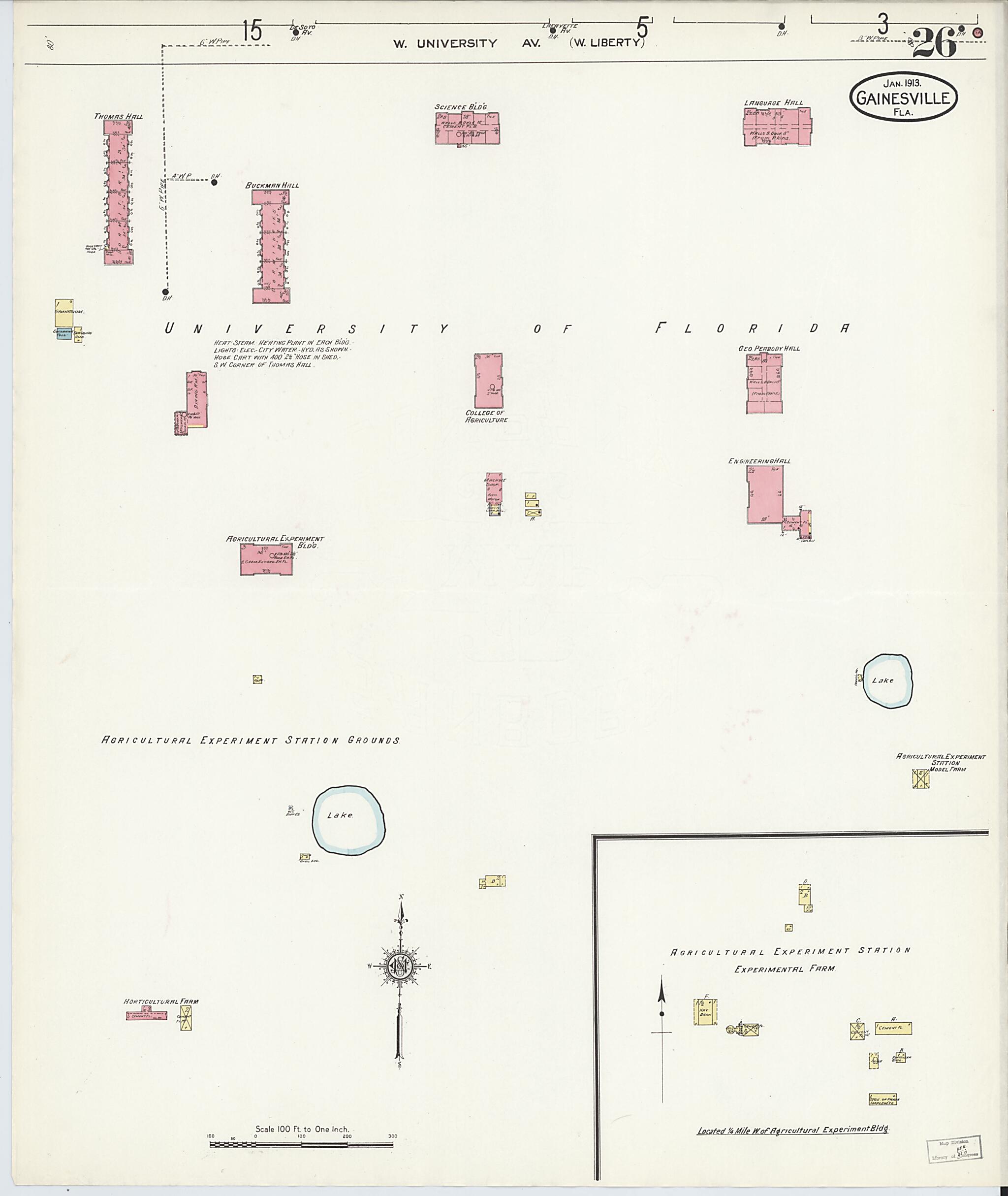 This old map of Gainesville, Alachua County, Florida was created by Sanborn Map Company in 1913