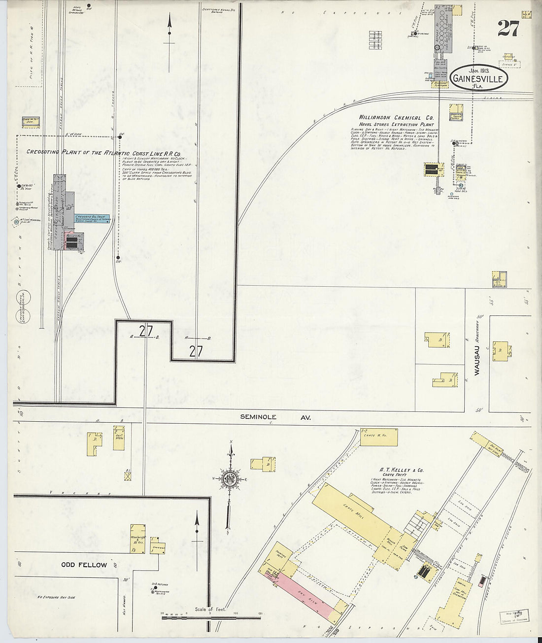 This old map of Gainesville, Alachua County, Florida was created by Sanborn Map Company in 1913