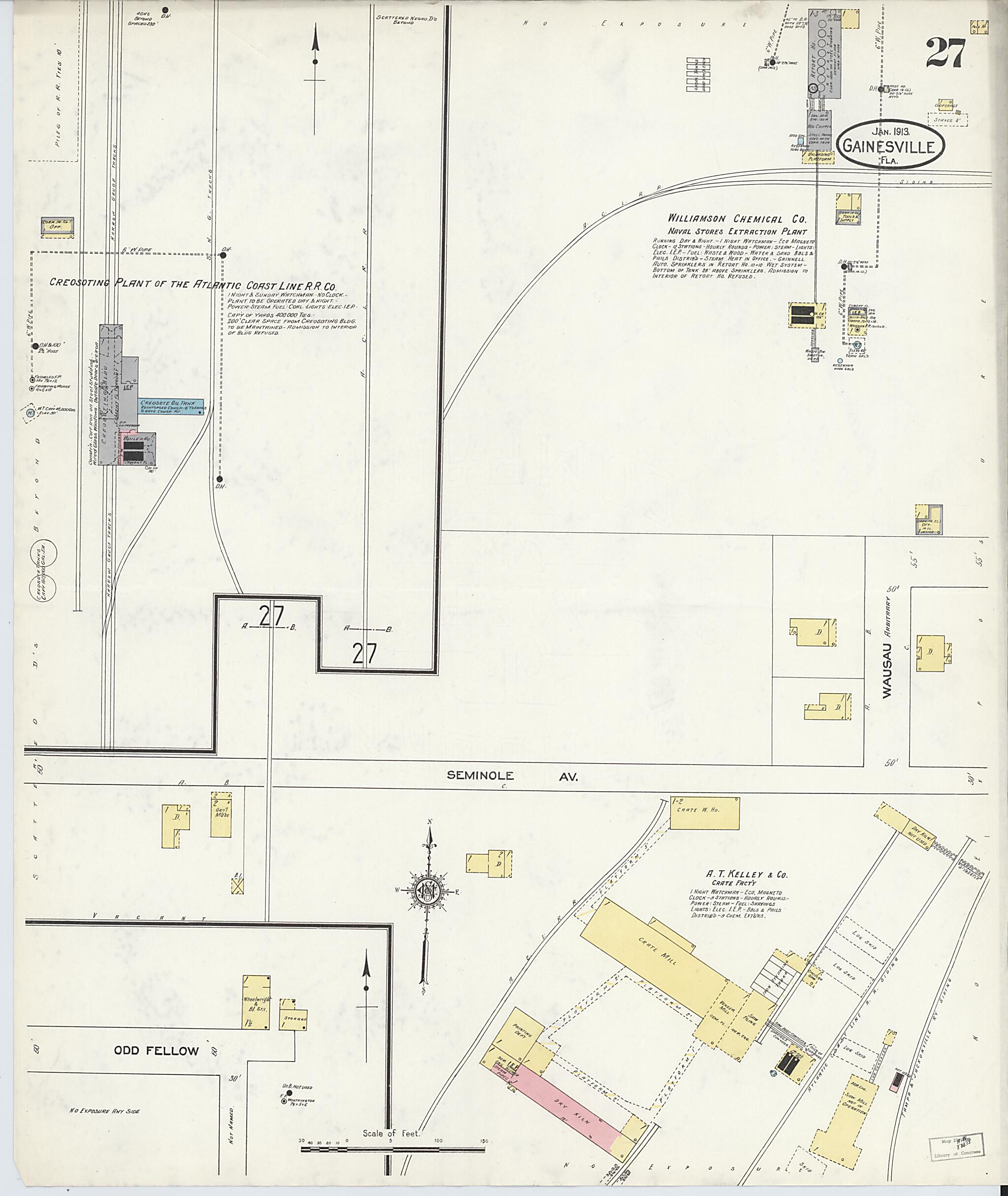 This old map of Gainesville, Alachua County, Florida was created by Sanborn Map Company in 1913