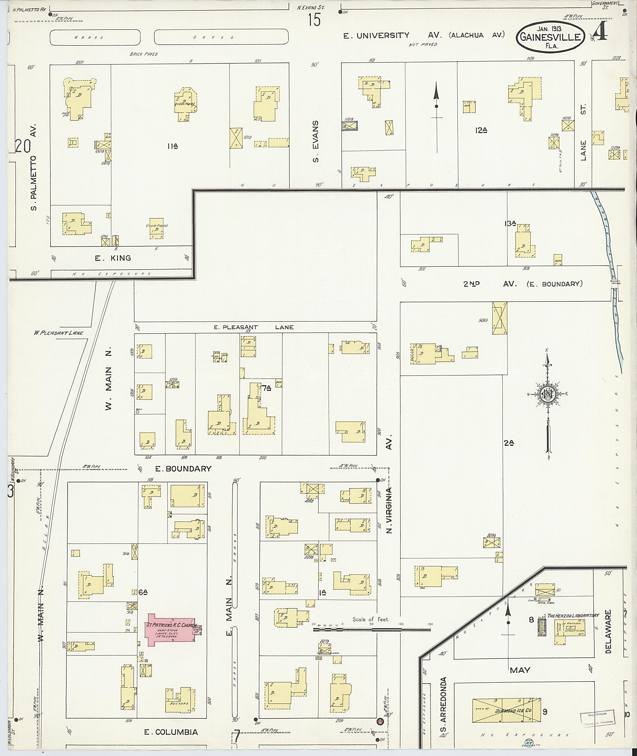 This old map of Gainesville, Alachua County, Florida was created by Sanborn Map Company in 1913