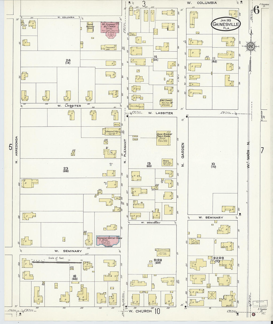 This old map of Gainesville, Alachua County, Florida was created by Sanborn Map Company in 1913