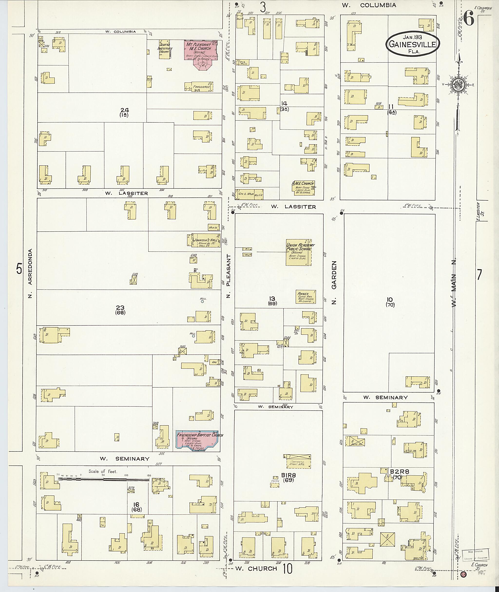 This old map of Gainesville, Alachua County, Florida was created by Sanborn Map Company in 1913