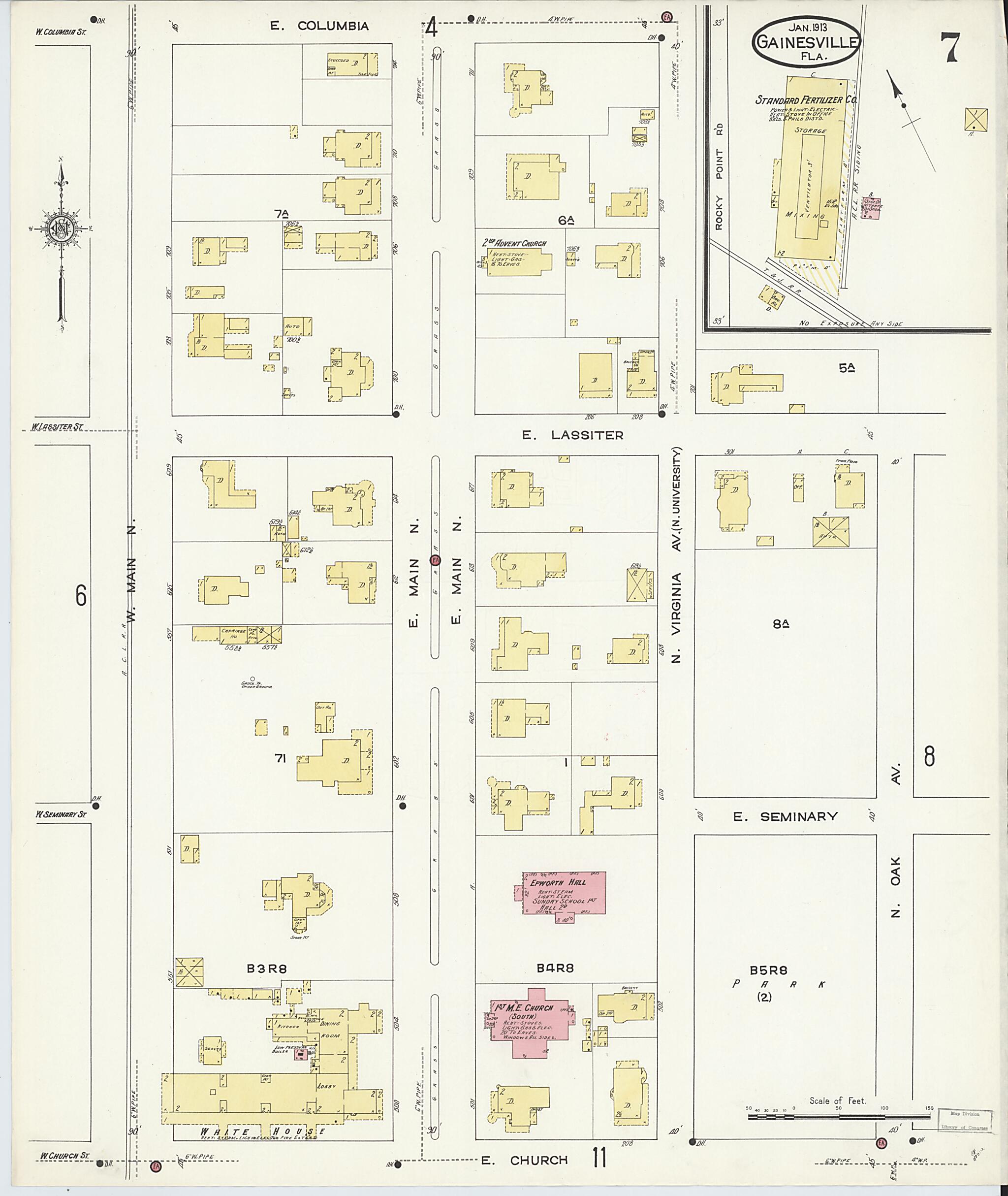 This old map of Gainesville, Alachua County, Florida was created by Sanborn Map Company in 1913