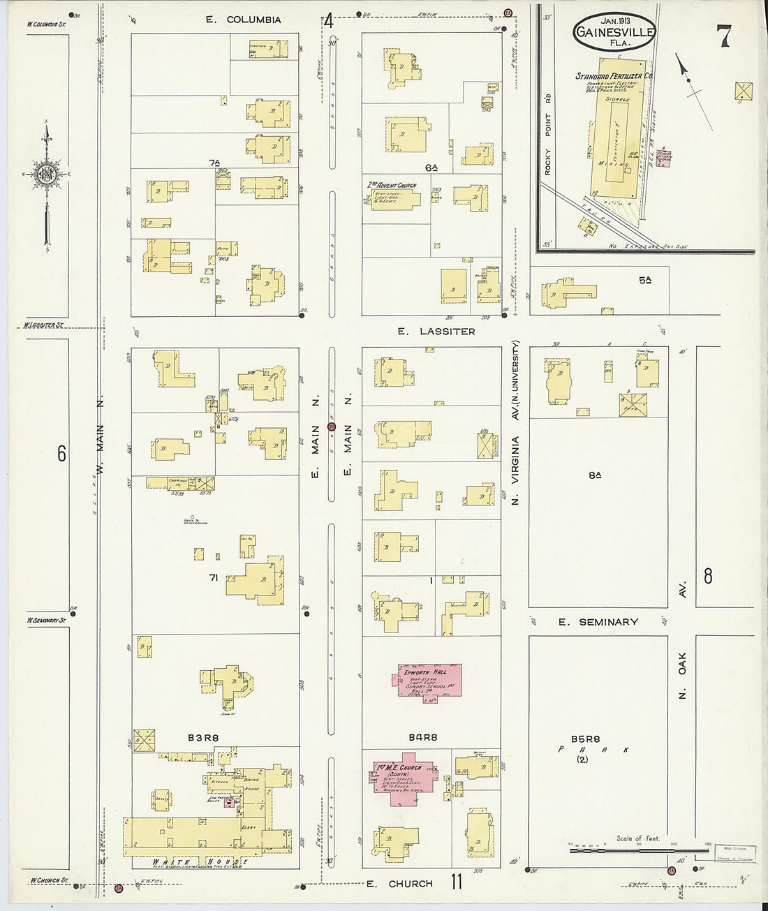 This old map of Gainesville, Alachua County, Florida was created by Sanborn Map Company in 1913
