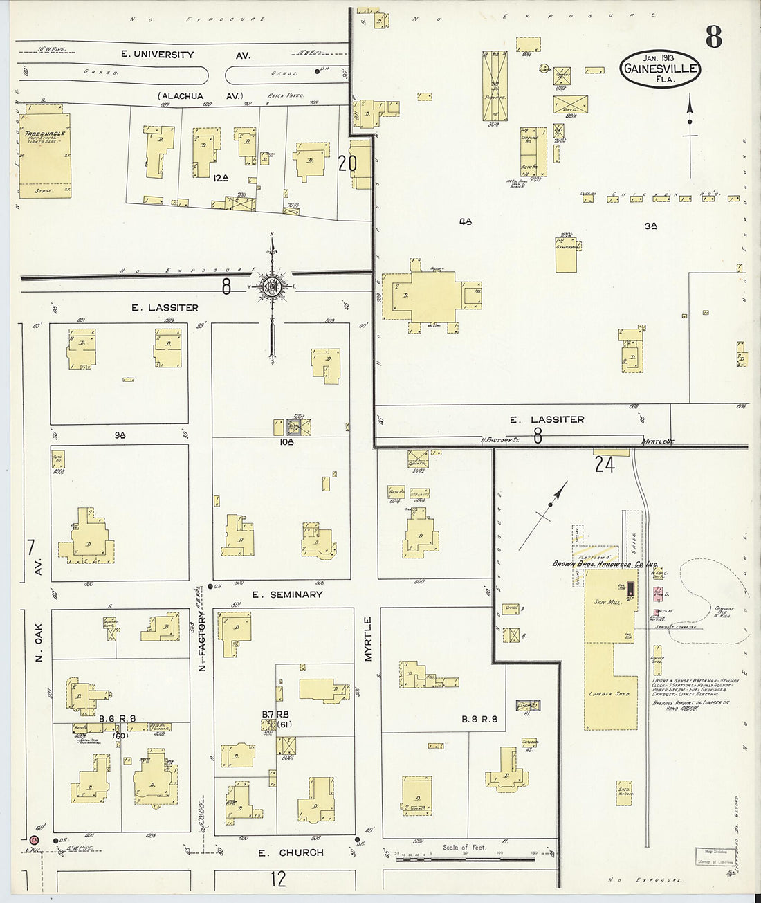 This old map of Gainesville, Alachua County, Florida was created by Sanborn Map Company in 1913