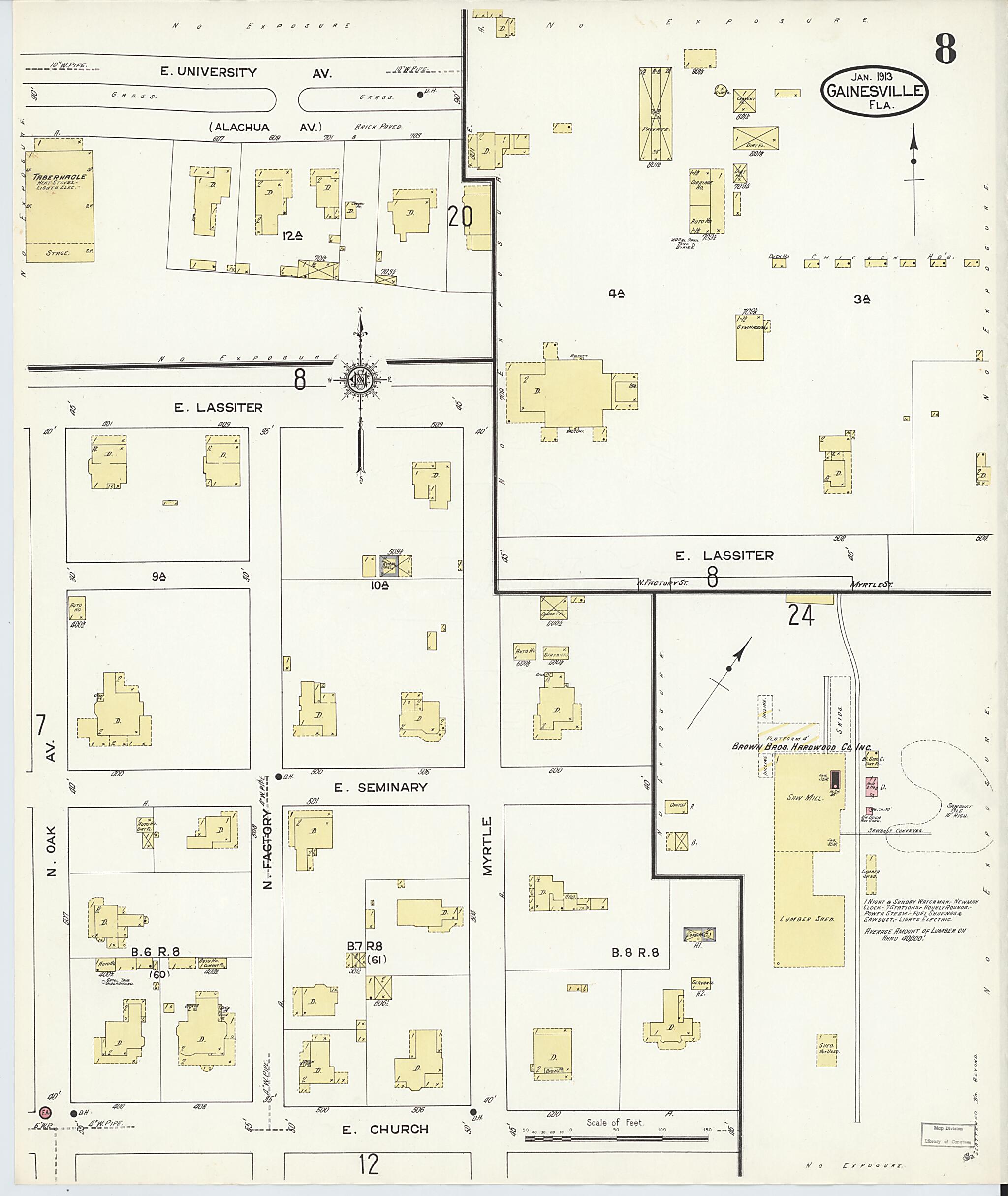 This old map of Gainesville, Alachua County, Florida was created by Sanborn Map Company in 1913