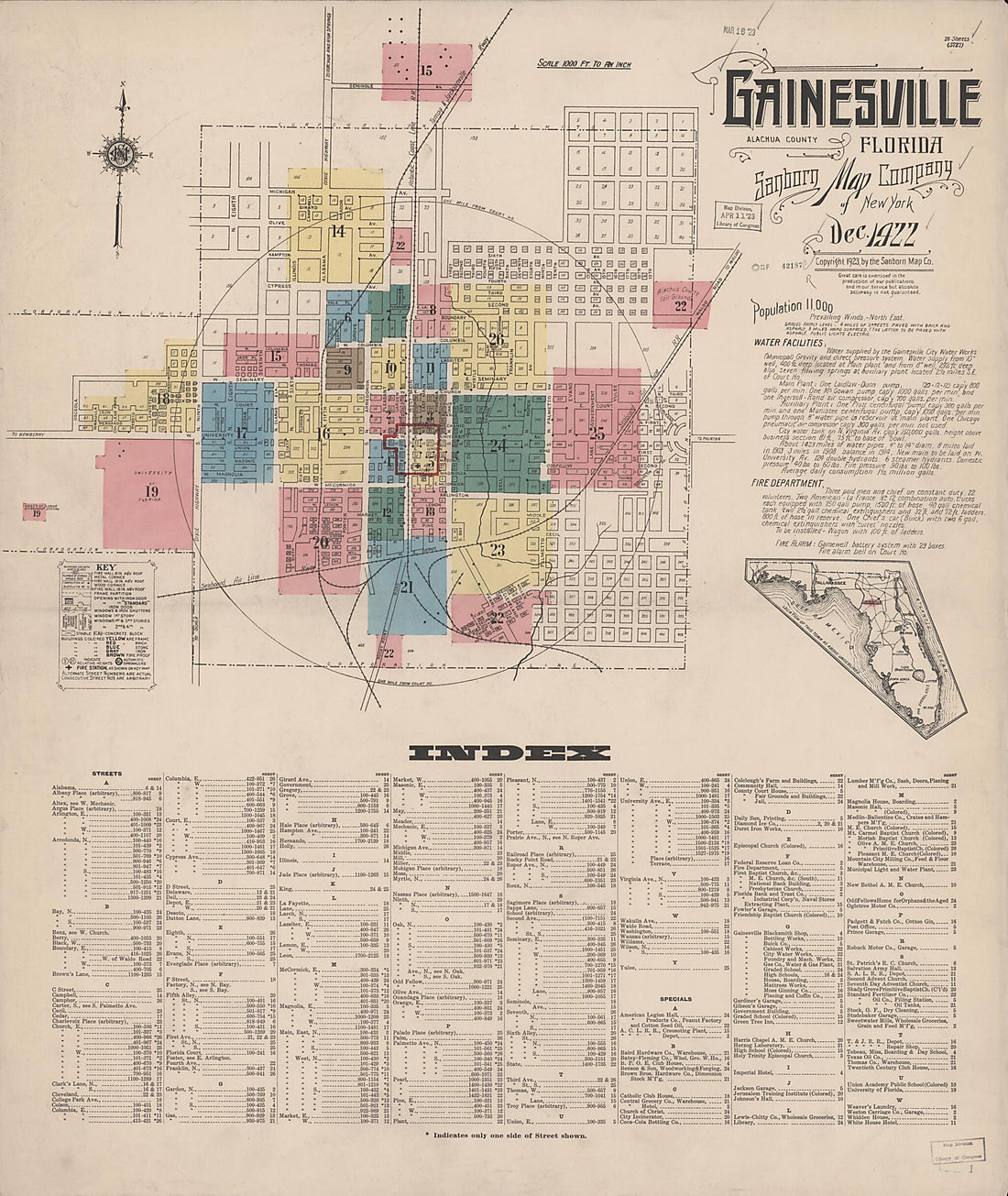 This old map of Gainesville, Alachua County, Florida was created by Sanborn Map Company in 1922