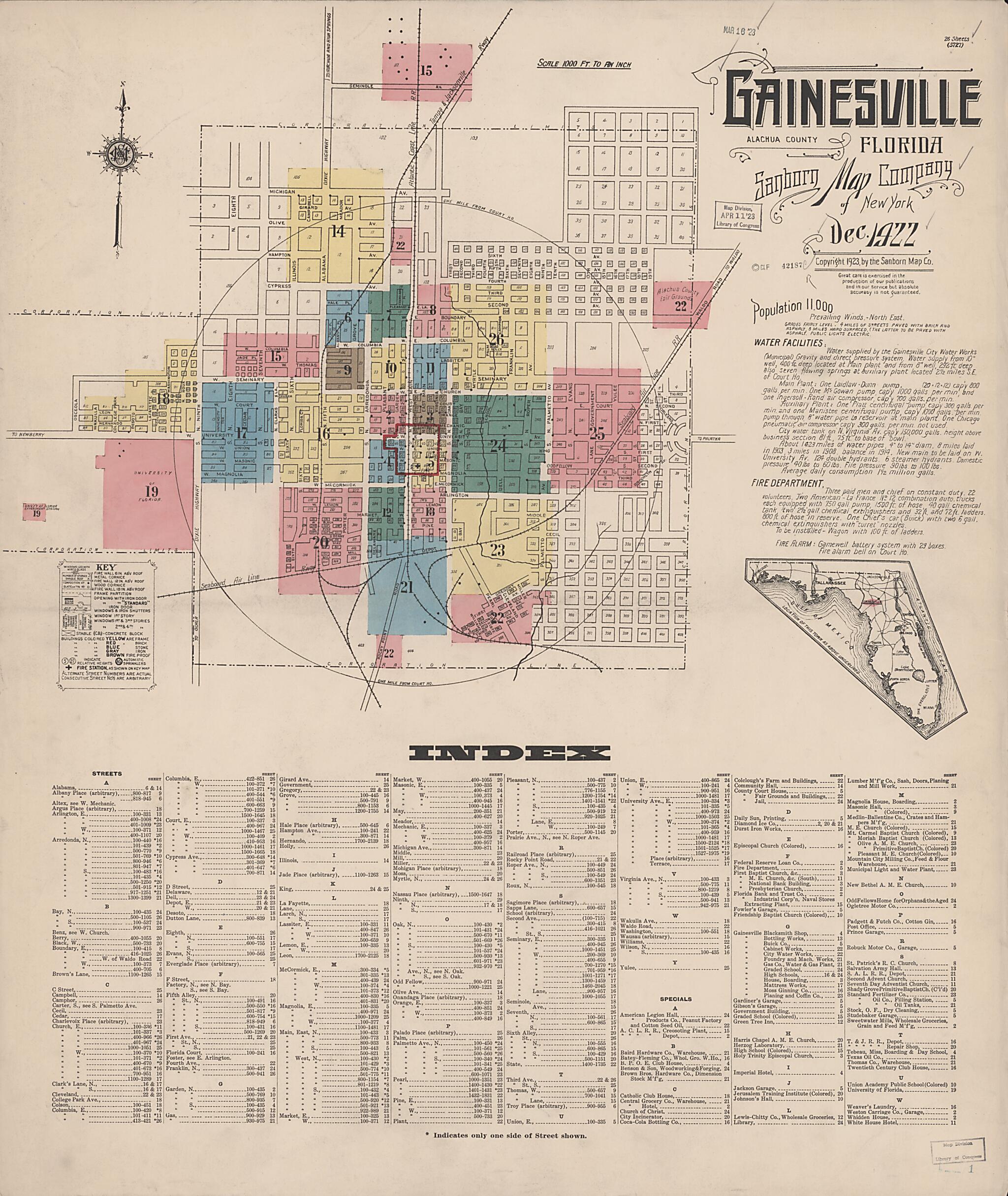 This old map of Gainesville, Alachua County, Florida was created by Sanborn Map Company in 1922