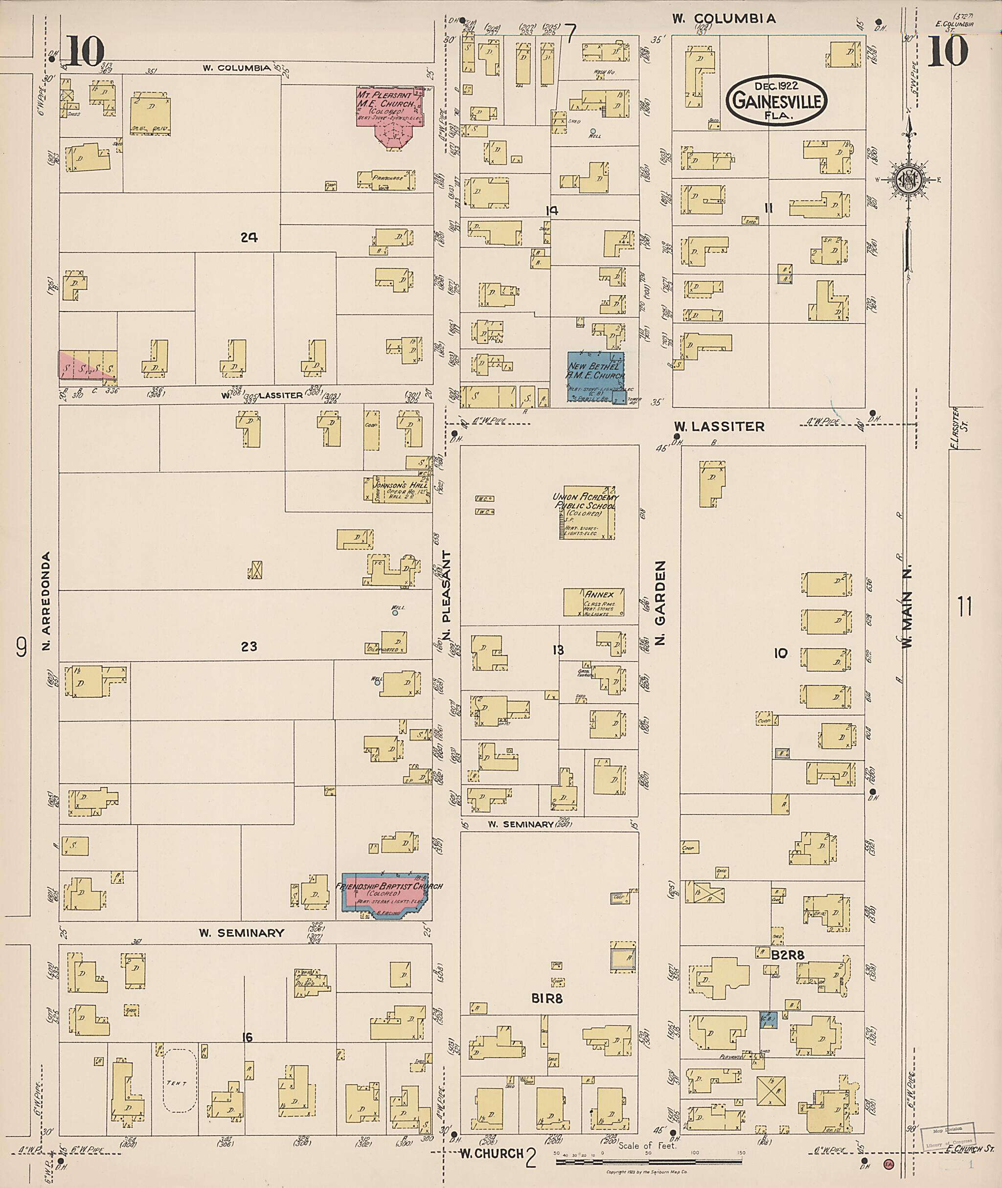 This old map of Gainesville, Alachua County, Florida was created by Sanborn Map Company in 1922