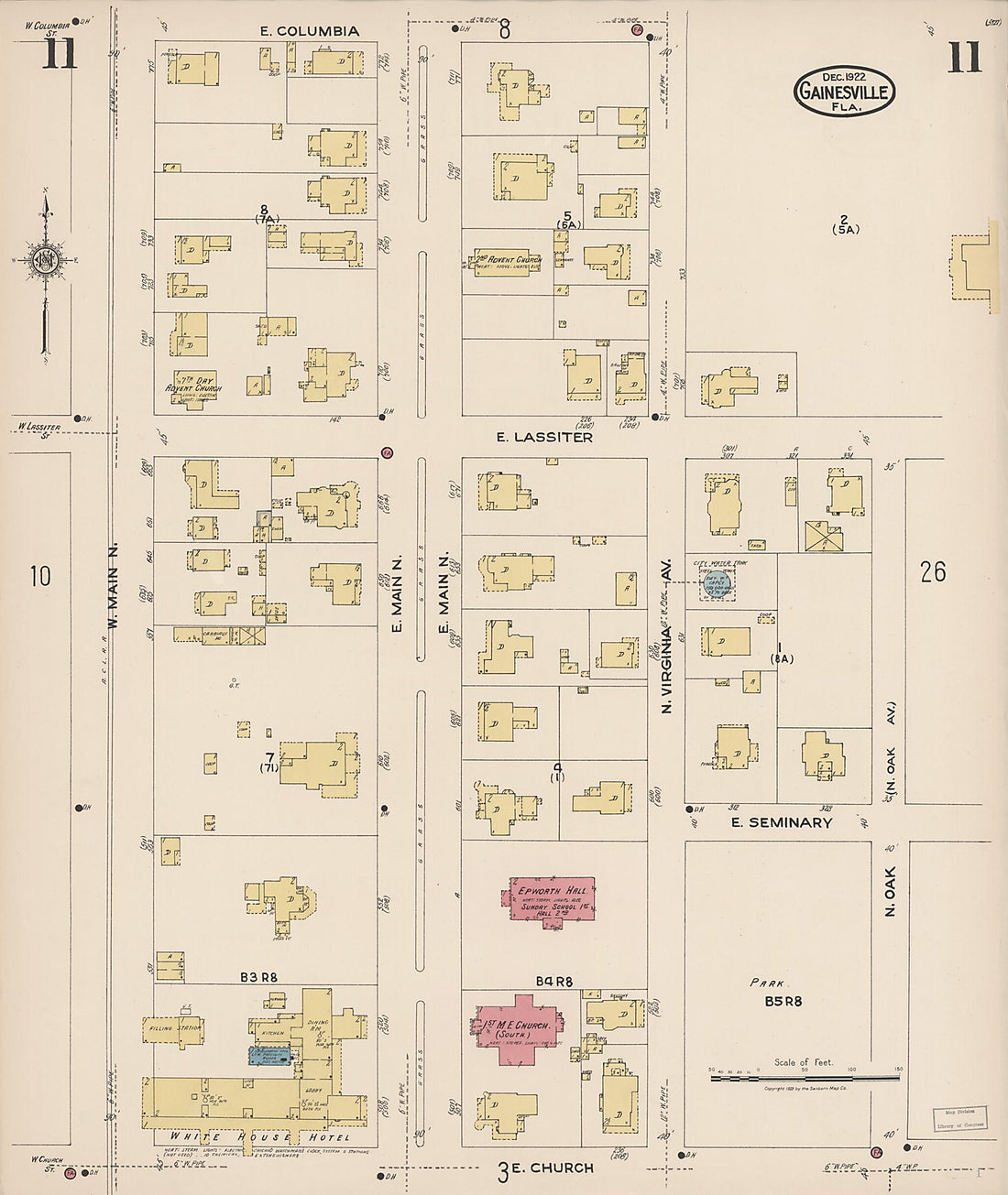 This old map of Gainesville, Alachua County, Florida was created by Sanborn Map Company in 1922