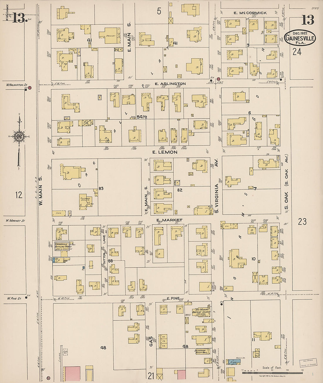 This old map of Gainesville, Alachua County, Florida was created by Sanborn Map Company in 1922