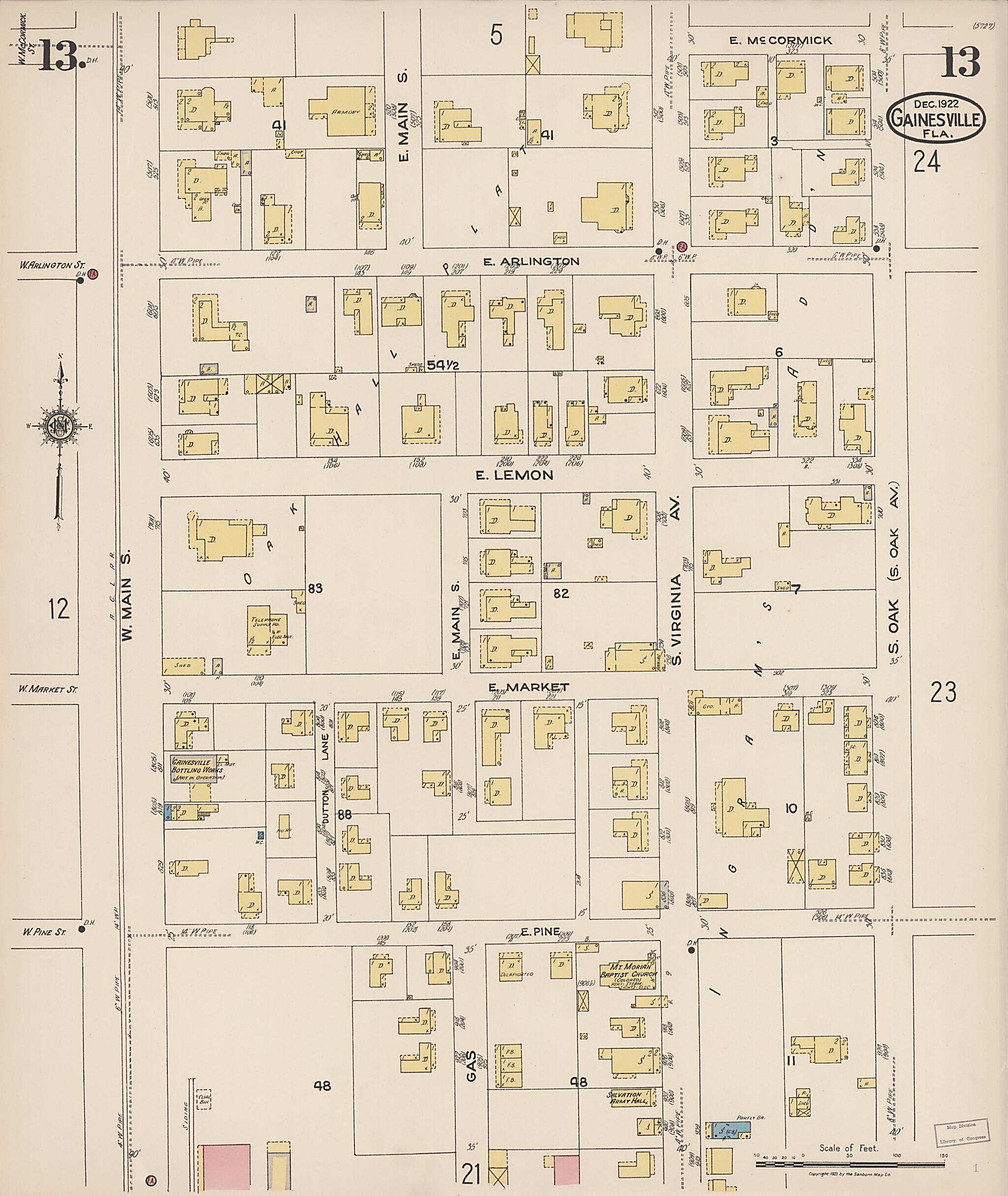 This old map of Gainesville, Alachua County, Florida was created by Sanborn Map Company in 1922