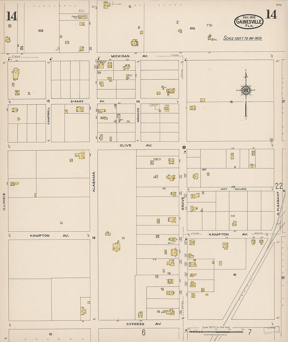 This old map of Gainesville, Alachua County, Florida was created by Sanborn Map Company in 1922