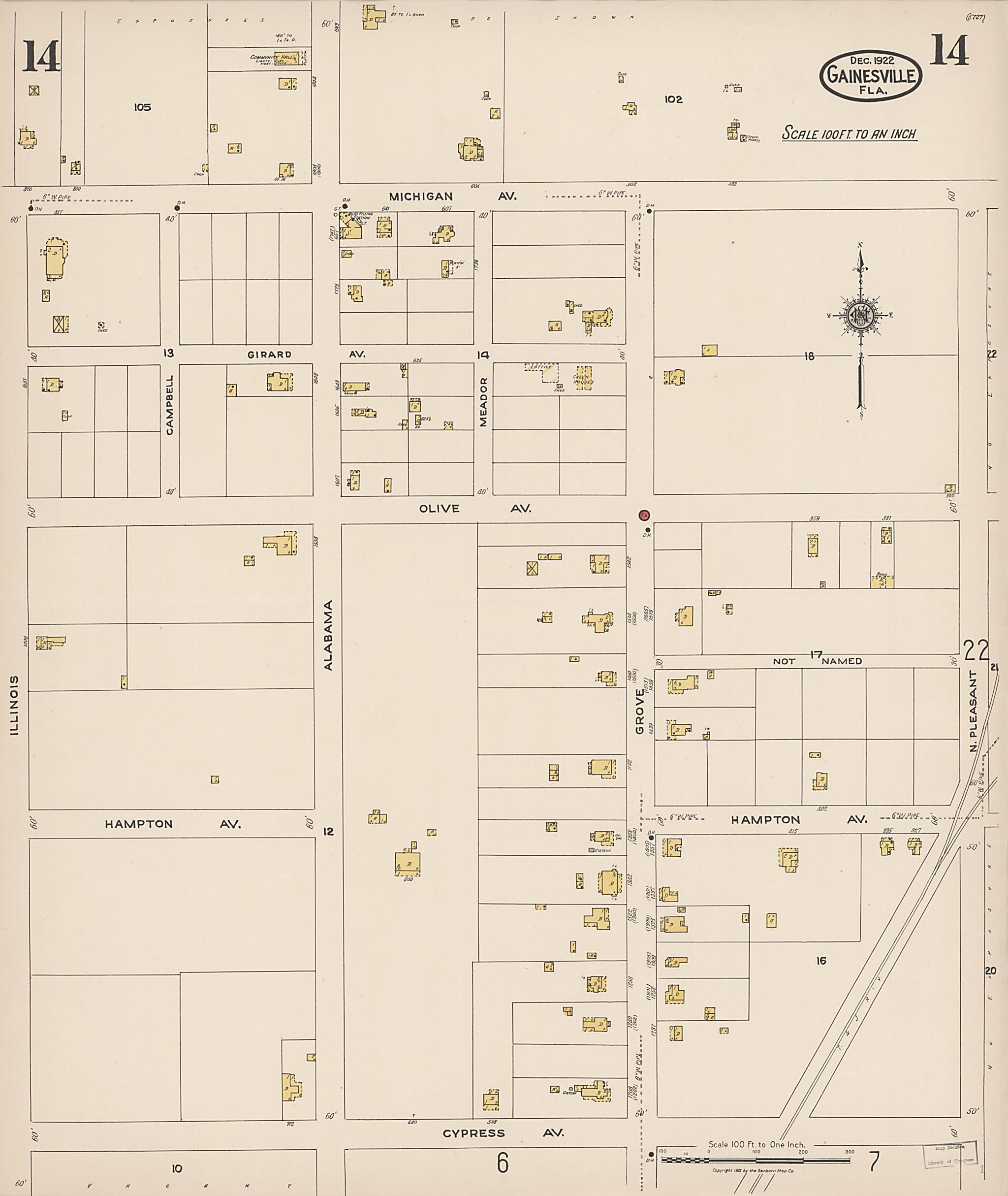 This old map of Gainesville, Alachua County, Florida was created by Sanborn Map Company in 1922