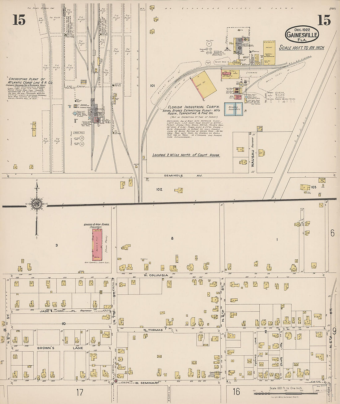 This old map of Gainesville, Alachua County, Florida was created by Sanborn Map Company in 1922