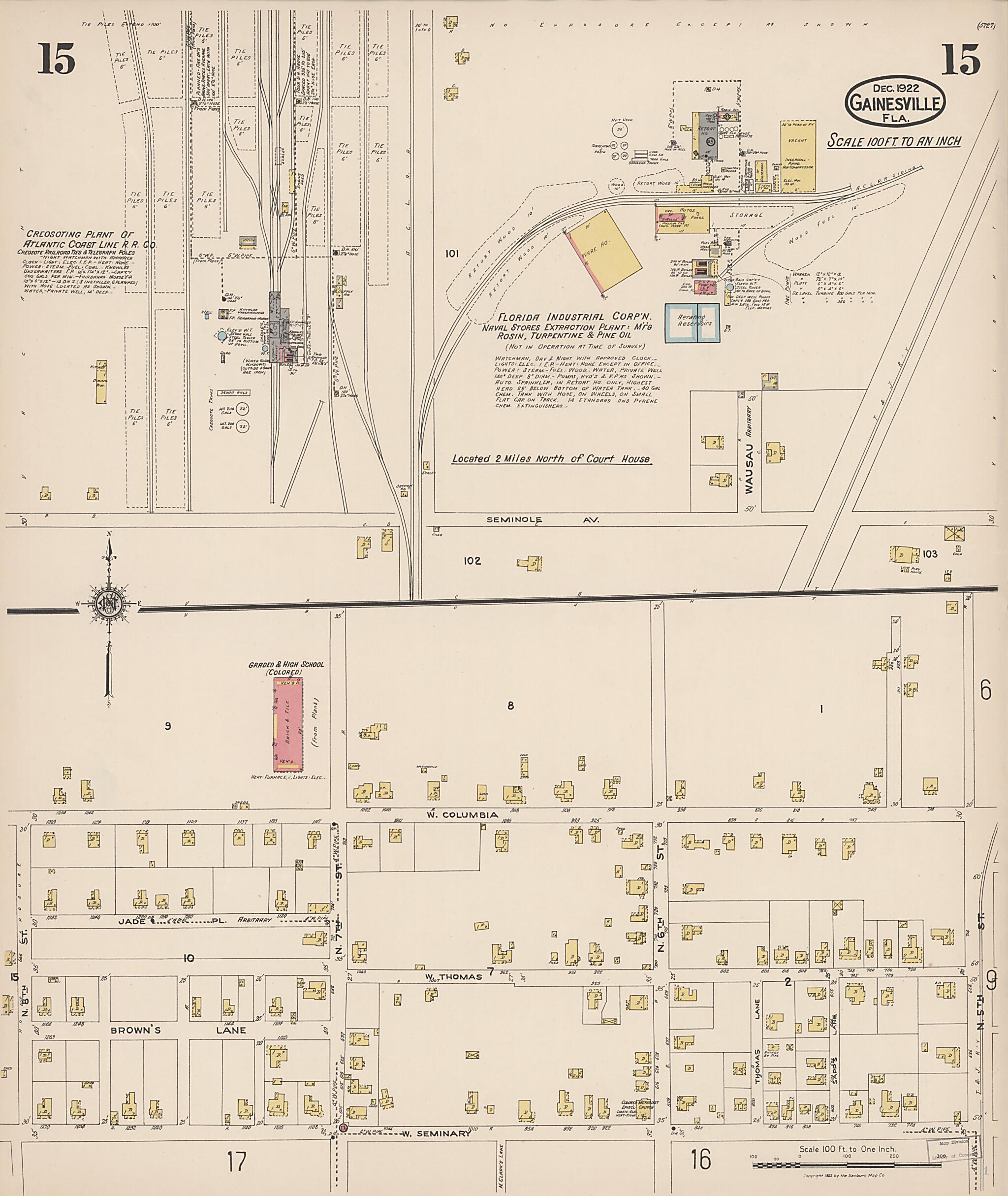 This old map of Gainesville, Alachua County, Florida was created by Sanborn Map Company in 1922