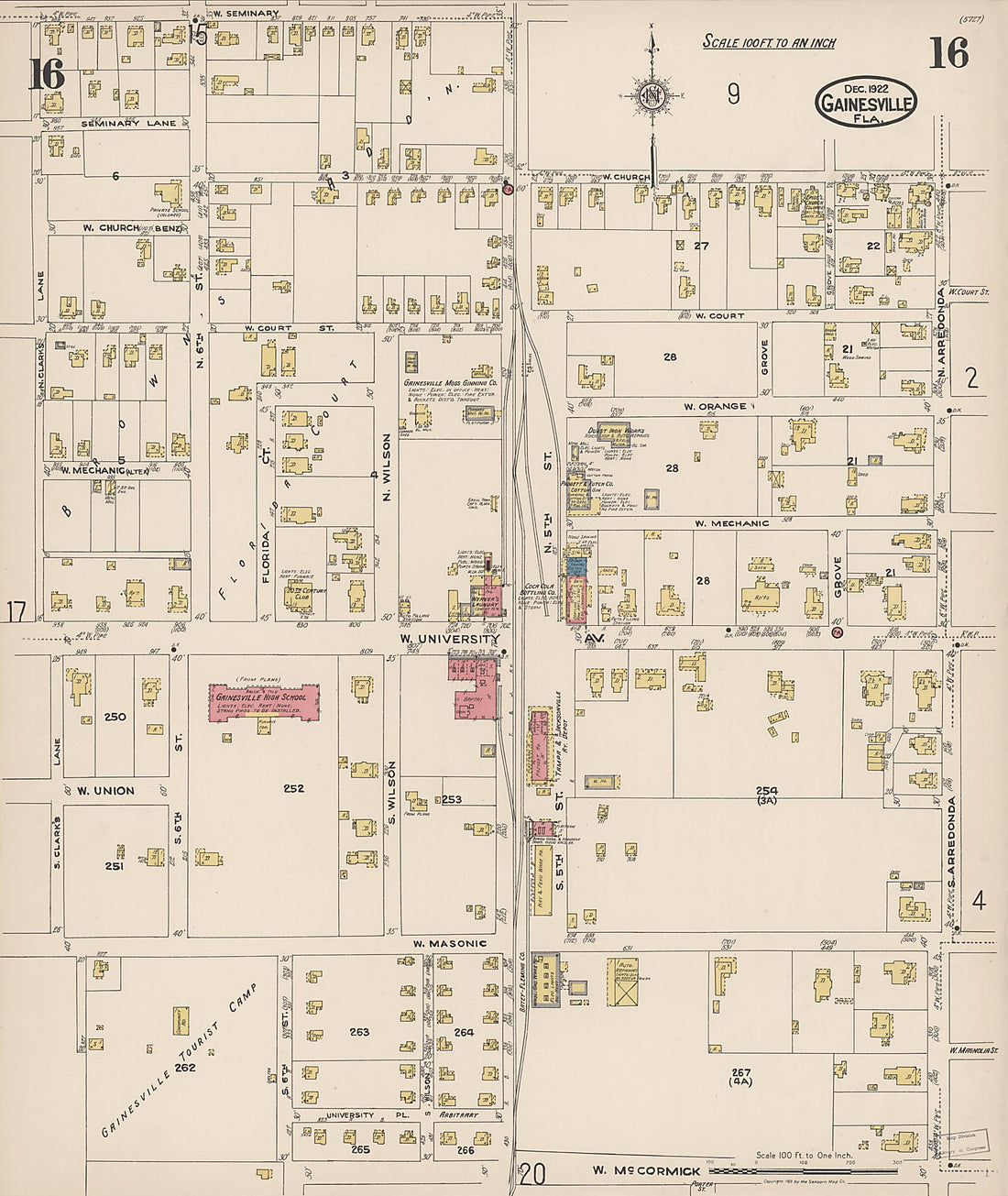 This old map of Gainesville, Alachua County, Florida was created by Sanborn Map Company in 1922