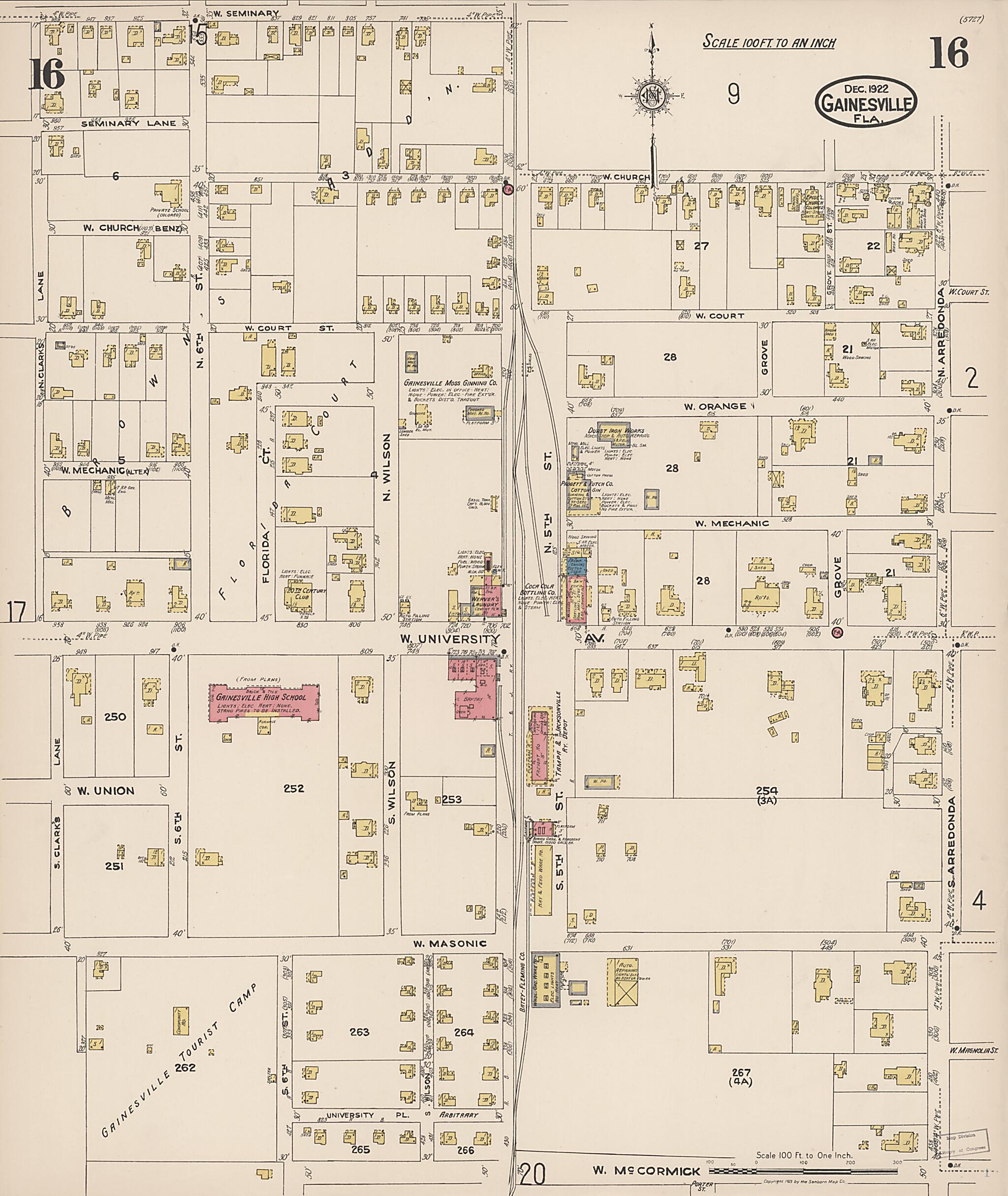 This old map of Gainesville, Alachua County, Florida was created by Sanborn Map Company in 1922