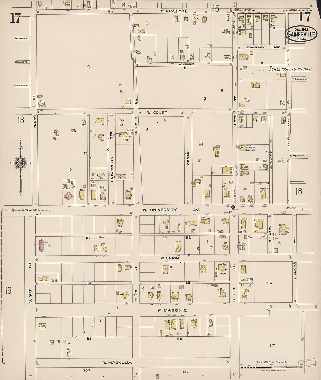 This old map of Gainesville, Alachua County, Florida was created by Sanborn Map Company in 1922