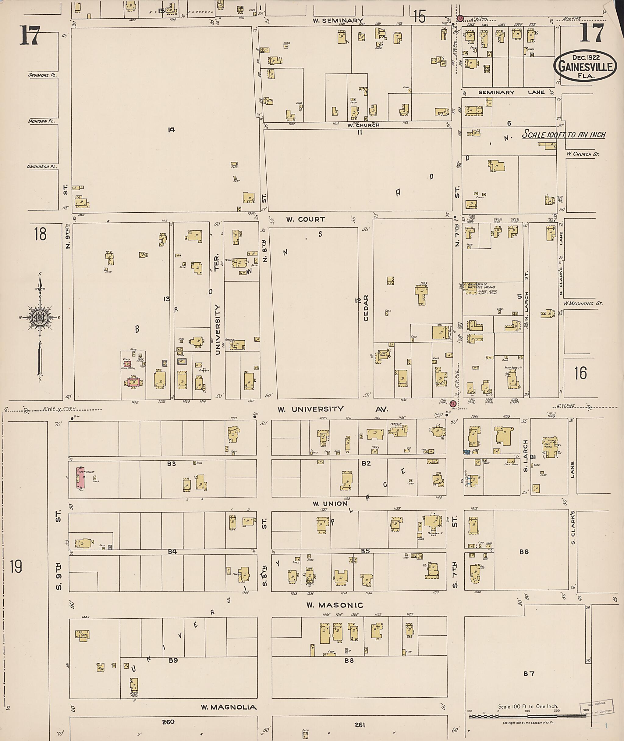 This old map of Gainesville, Alachua County, Florida was created by Sanborn Map Company in 1922