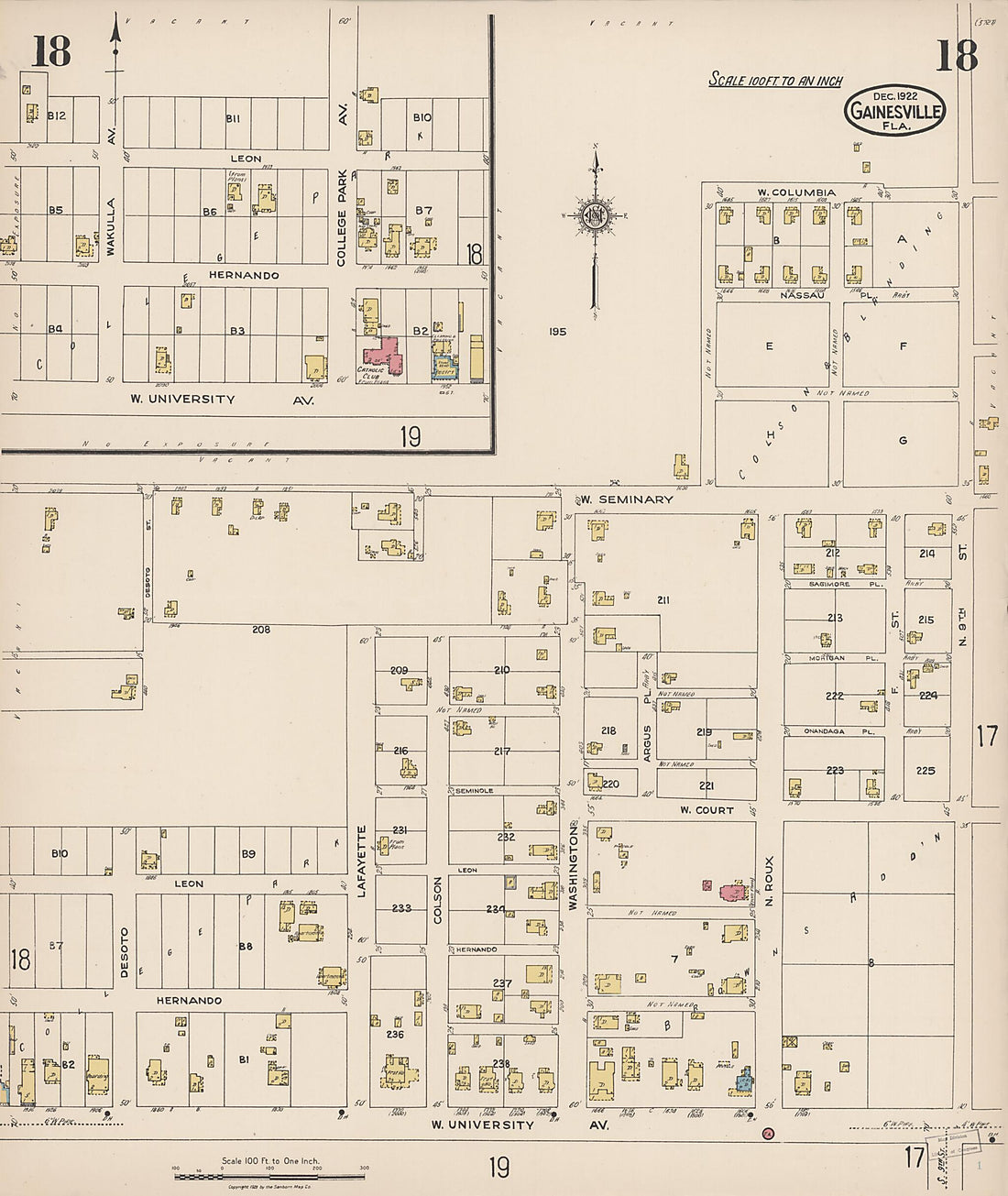 This old map of Gainesville, Alachua County, Florida was created by Sanborn Map Company in 1922