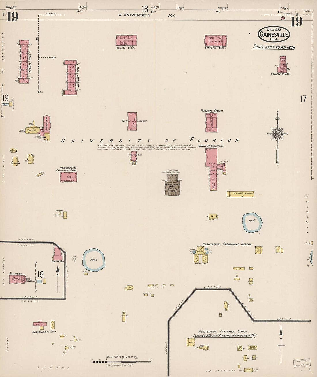 This old map of Gainesville, Alachua County, Florida was created by Sanborn Map Company in 1922