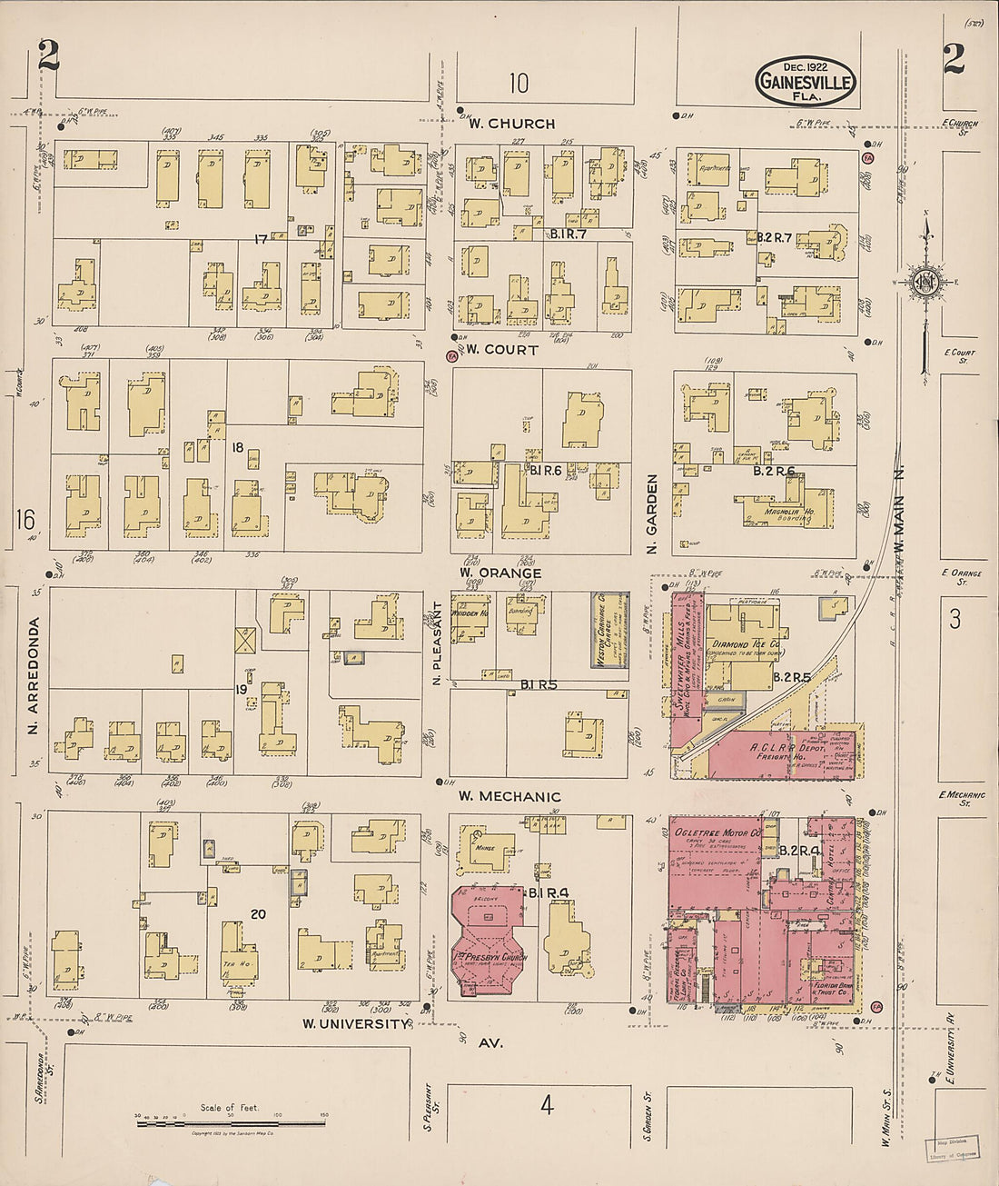 This old map of Gainesville, Alachua County, Florida was created by Sanborn Map Company in 1922