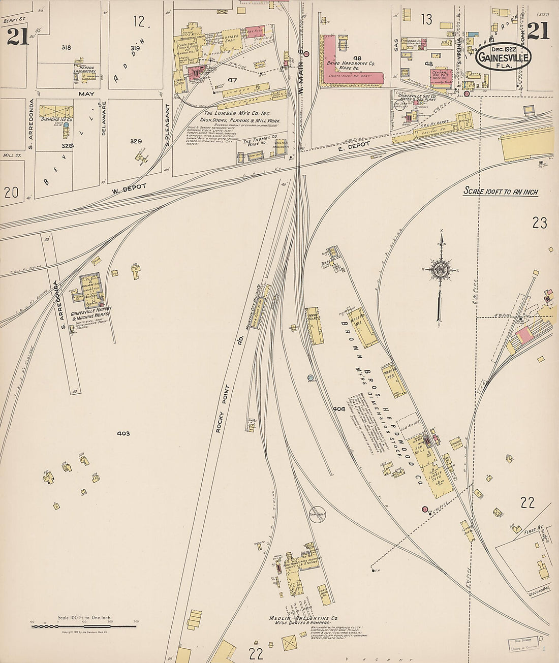 This old map of Gainesville, Alachua County, Florida was created by Sanborn Map Company in 1922