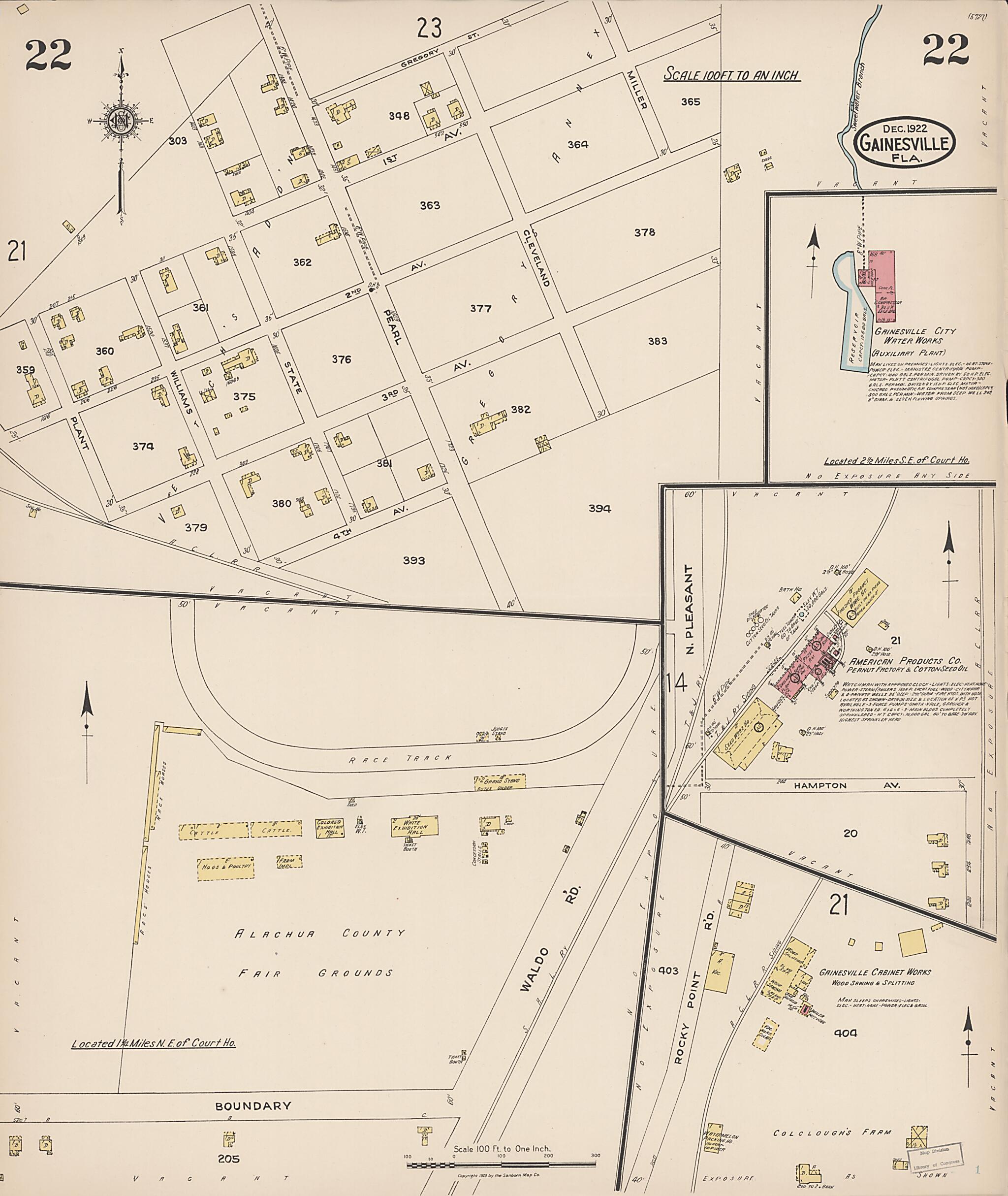This old map of Gainesville, Alachua County, Florida was created by Sanborn Map Company in 1922