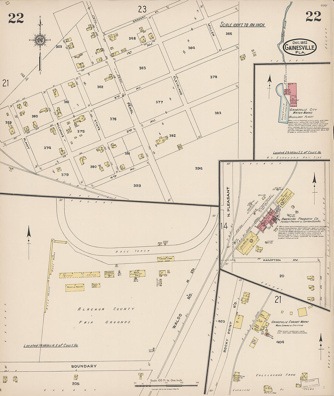 This old map of Gainesville, Alachua County, Florida was created by Sanborn Map Company in 1922