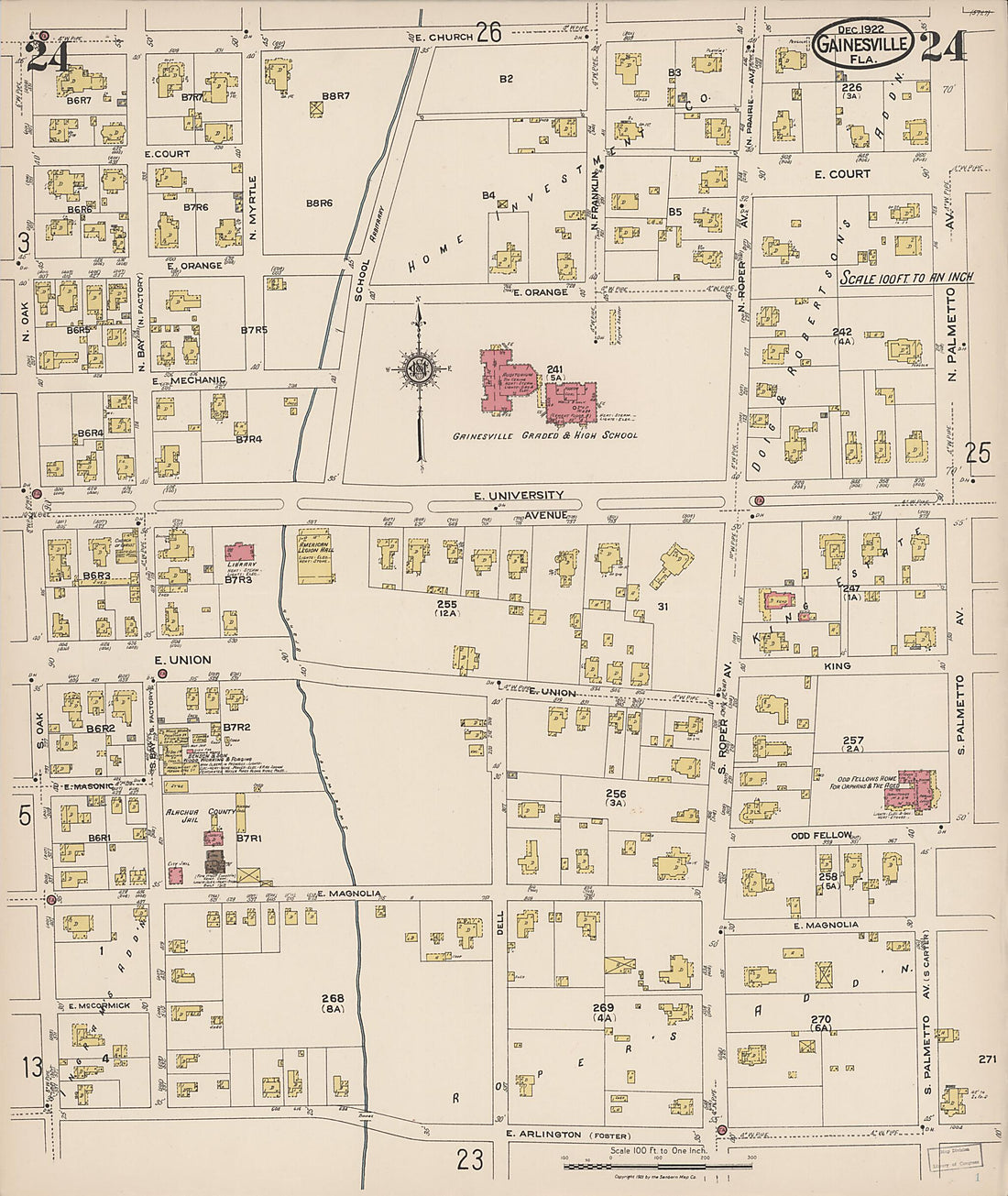 This old map of Gainesville, Alachua County, Florida was created by Sanborn Map Company in 1922