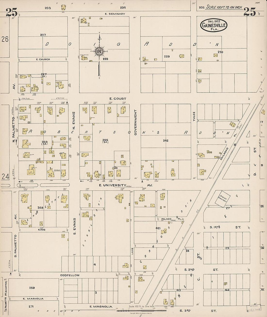 This old map of Gainesville, Alachua County, Florida was created by Sanborn Map Company in 1922
