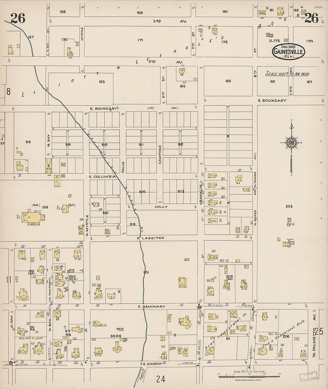 This old map of Gainesville, Alachua County, Florida was created by Sanborn Map Company in 1922