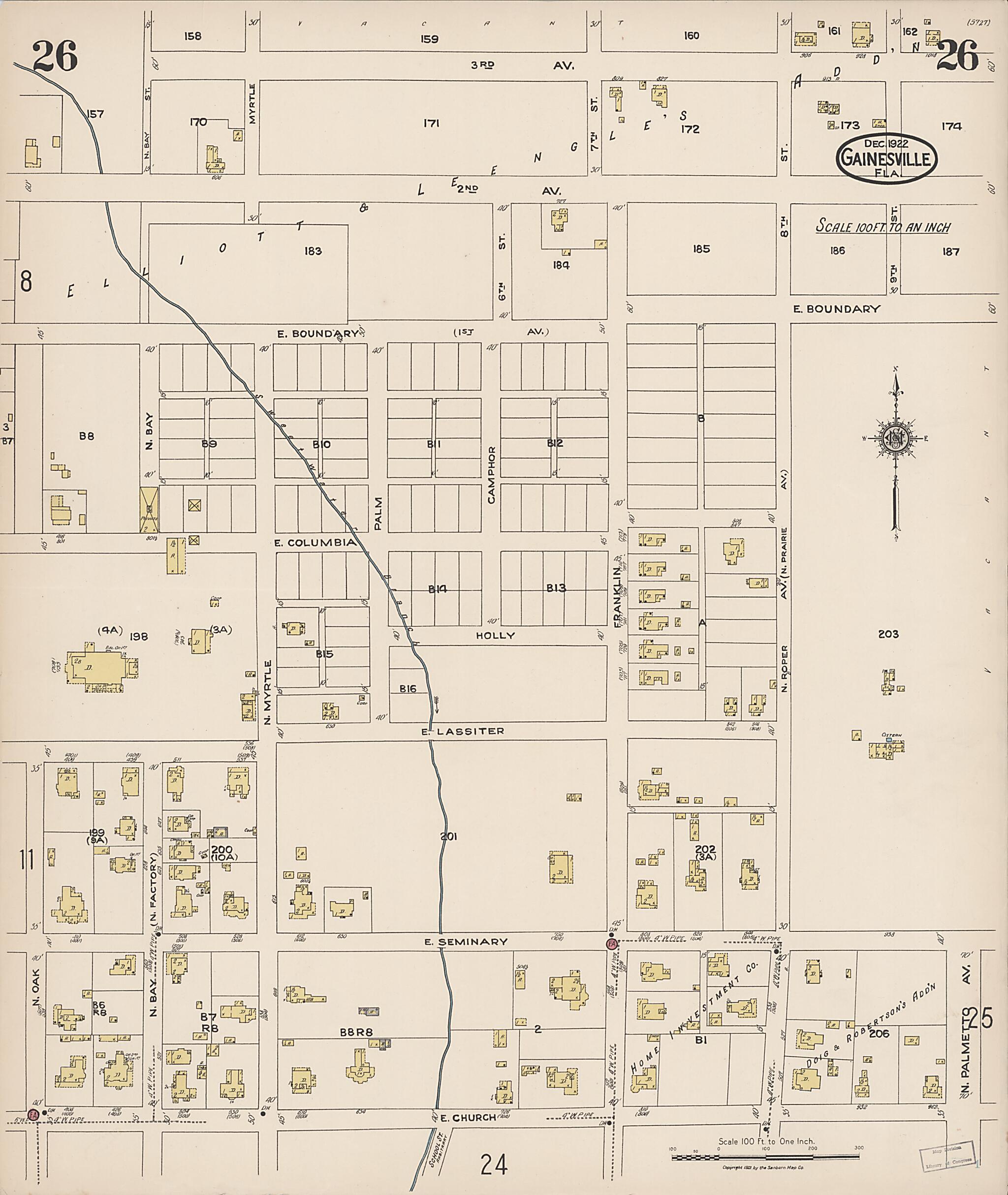 This old map of Gainesville, Alachua County, Florida was created by Sanborn Map Company in 1922