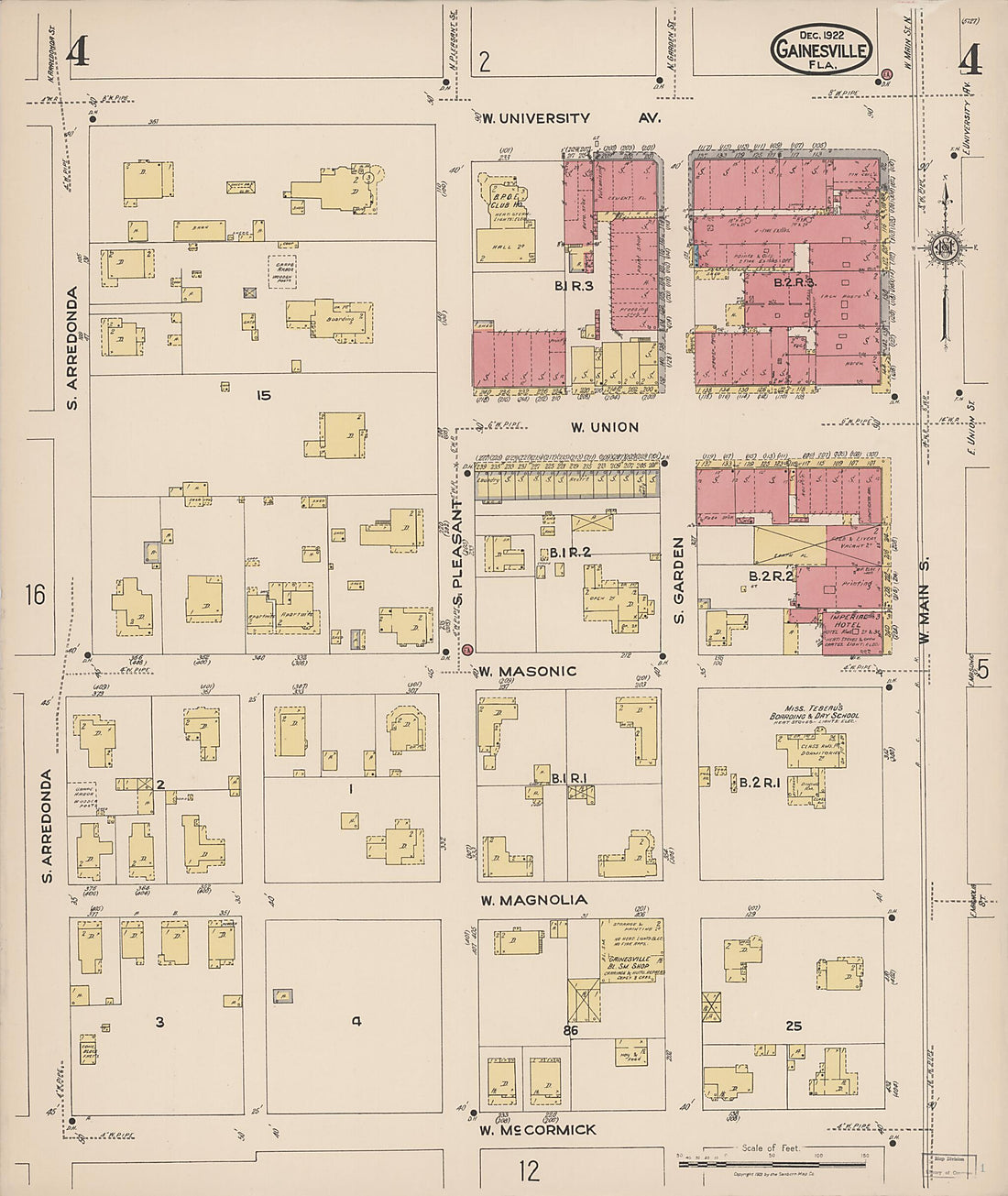This old map of Gainesville, Alachua County, Florida was created by Sanborn Map Company in 1922
