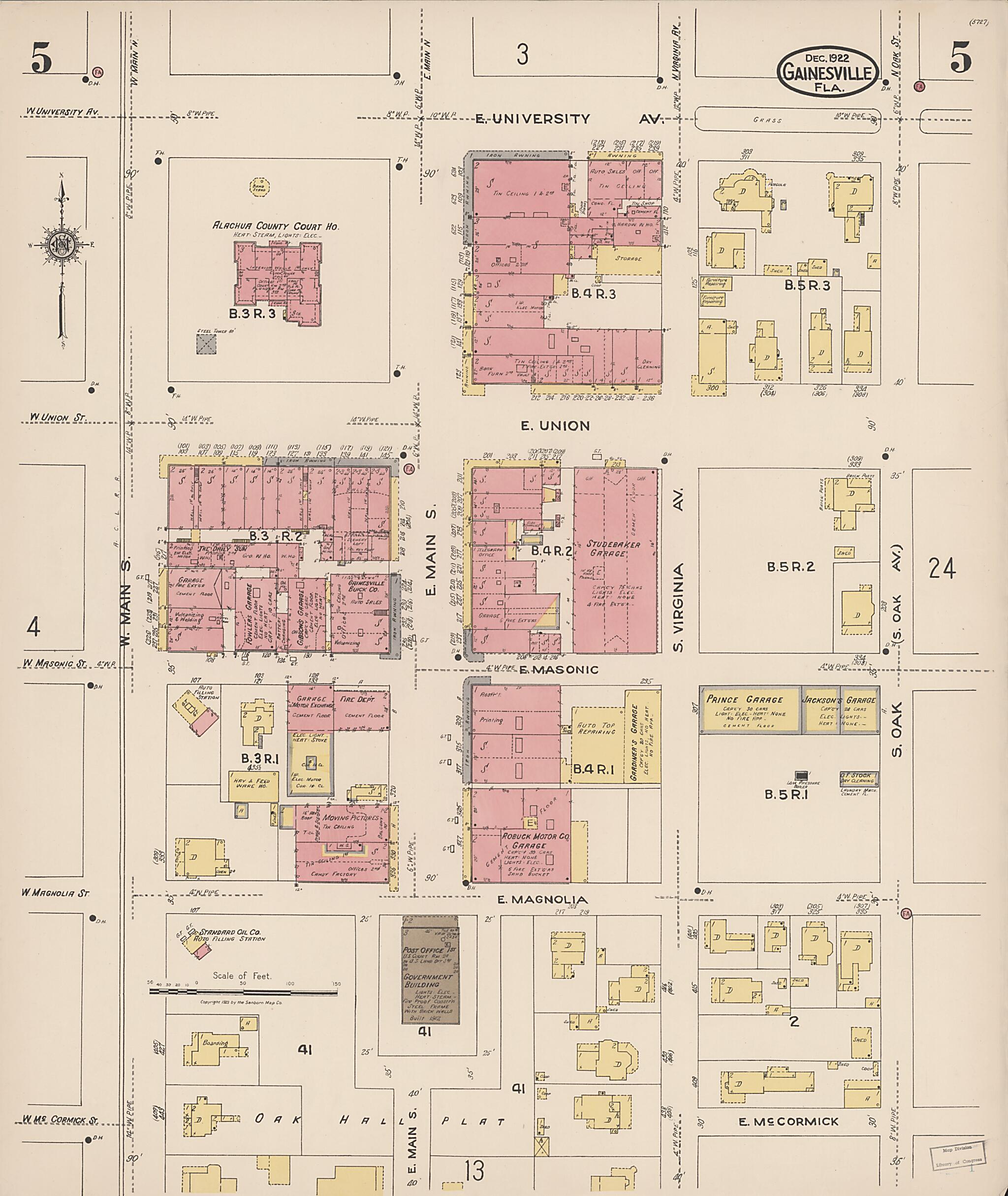 This old map of Gainesville, Alachua County, Florida was created by Sanborn Map Company in 1922