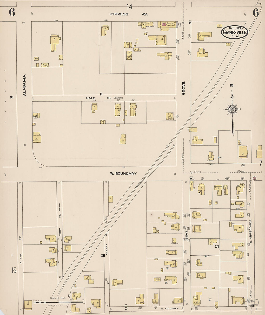 This old map of Gainesville, Alachua County, Florida was created by Sanborn Map Company in 1922