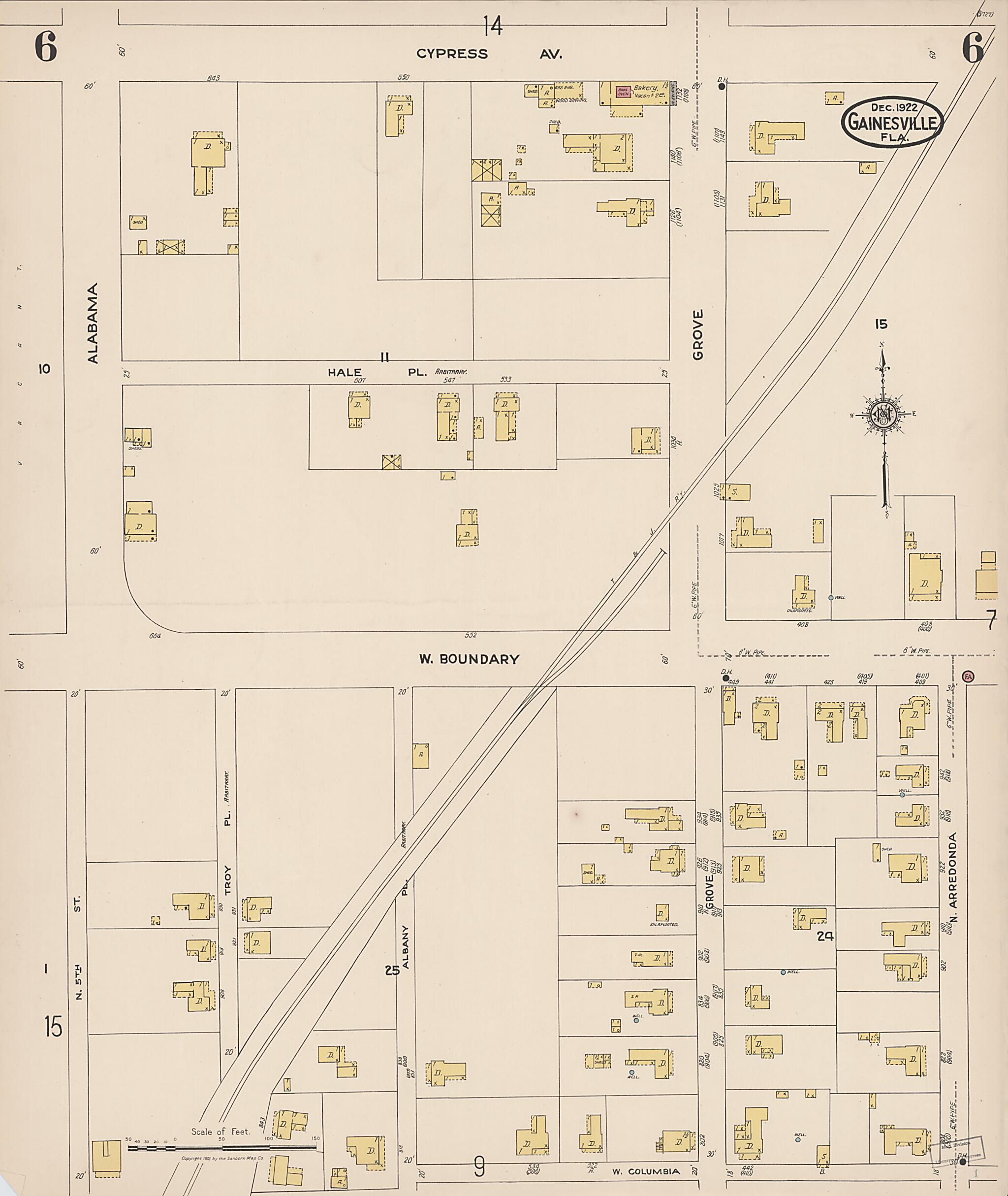 This old map of Gainesville, Alachua County, Florida was created by Sanborn Map Company in 1922