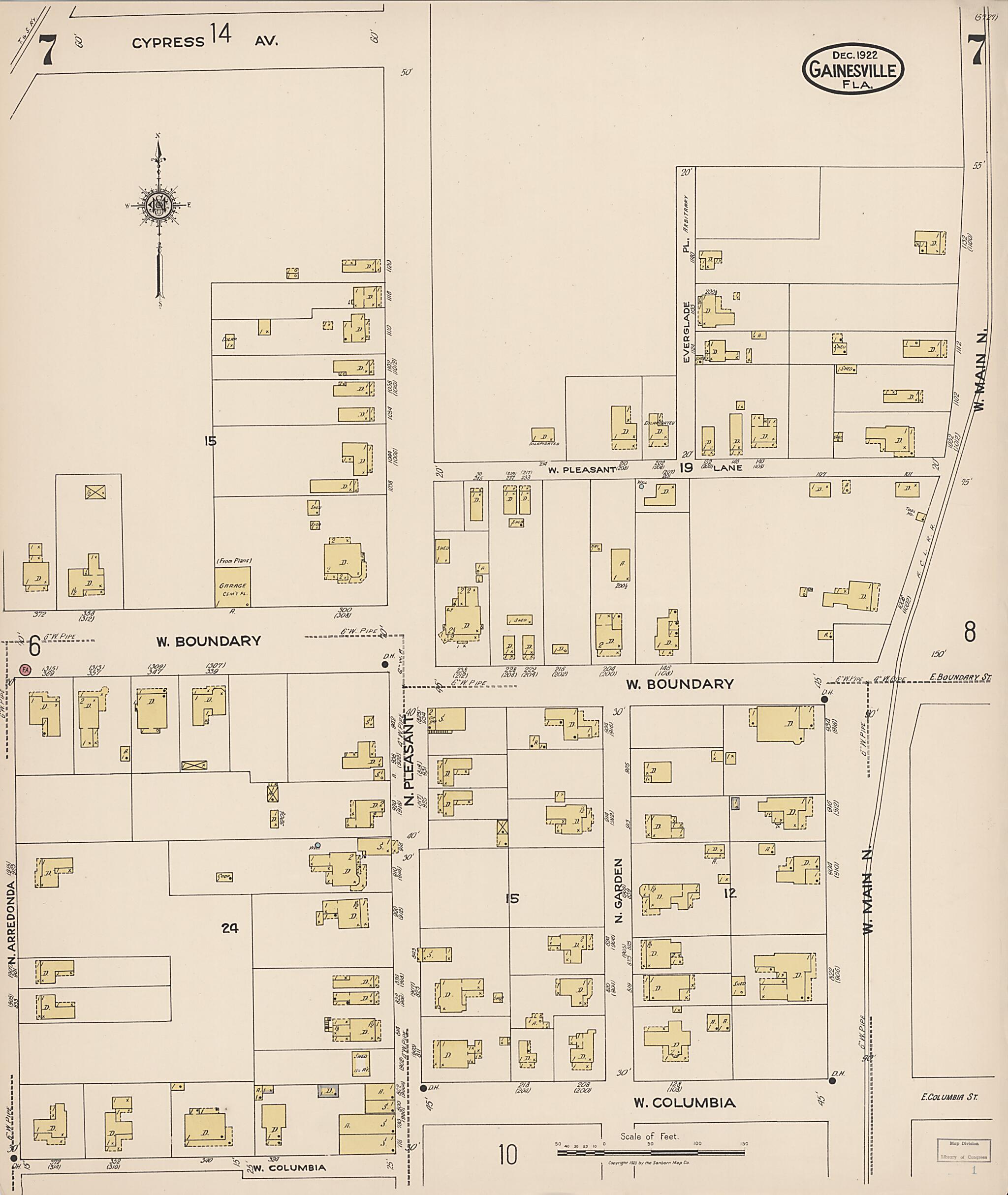 This old map of Gainesville, Alachua County, Florida was created by Sanborn Map Company in 1922