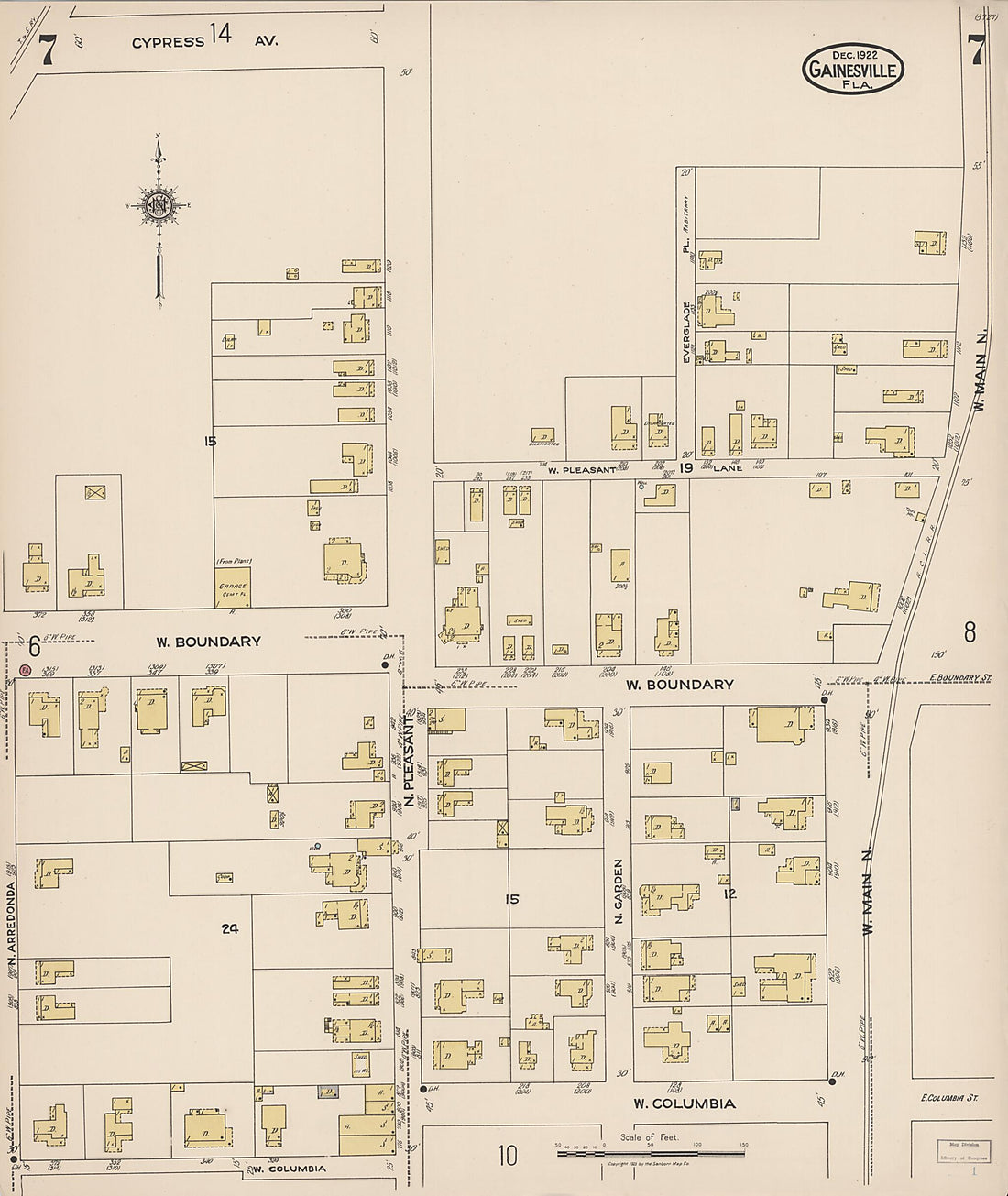 This old map of Gainesville, Alachua County, Florida was created by Sanborn Map Company in 1922