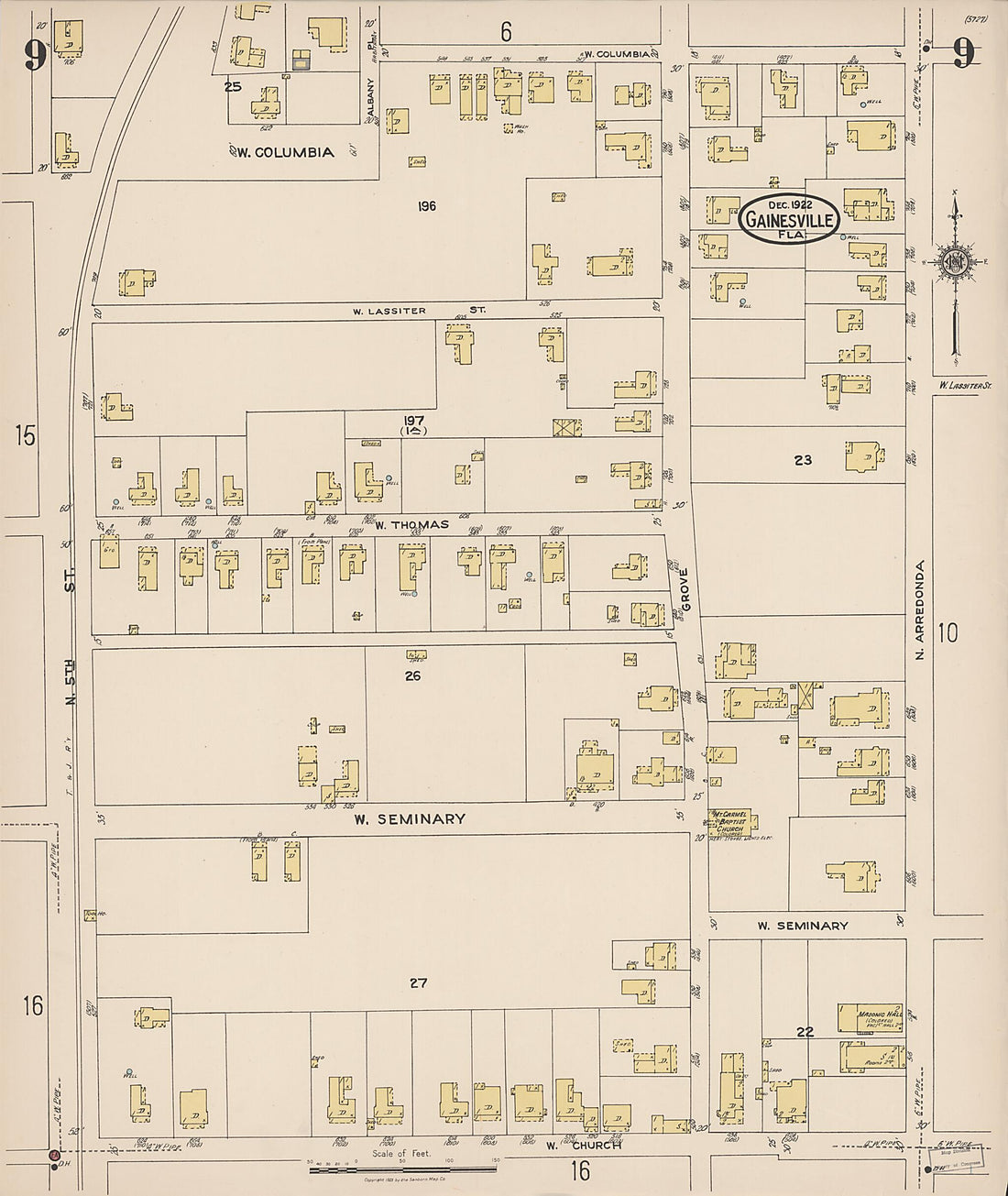 This old map of Gainesville, Alachua County, Florida was created by Sanborn Map Company in 1922