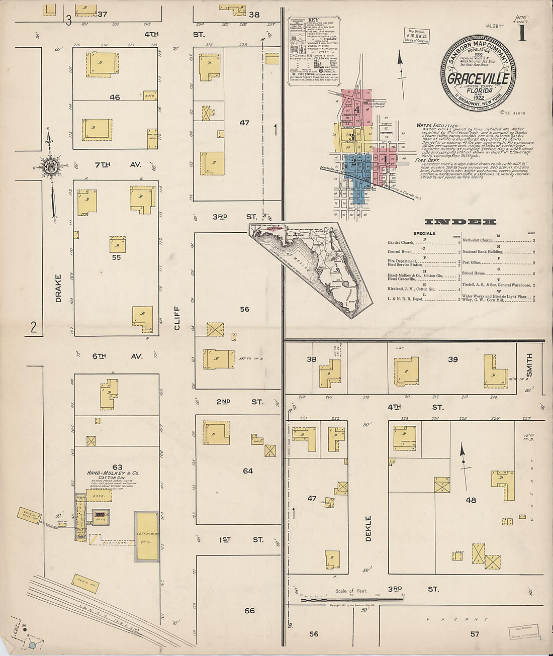 This old map of Graceville, Jackson County, Florida was created by Sanborn Map Company in 1922