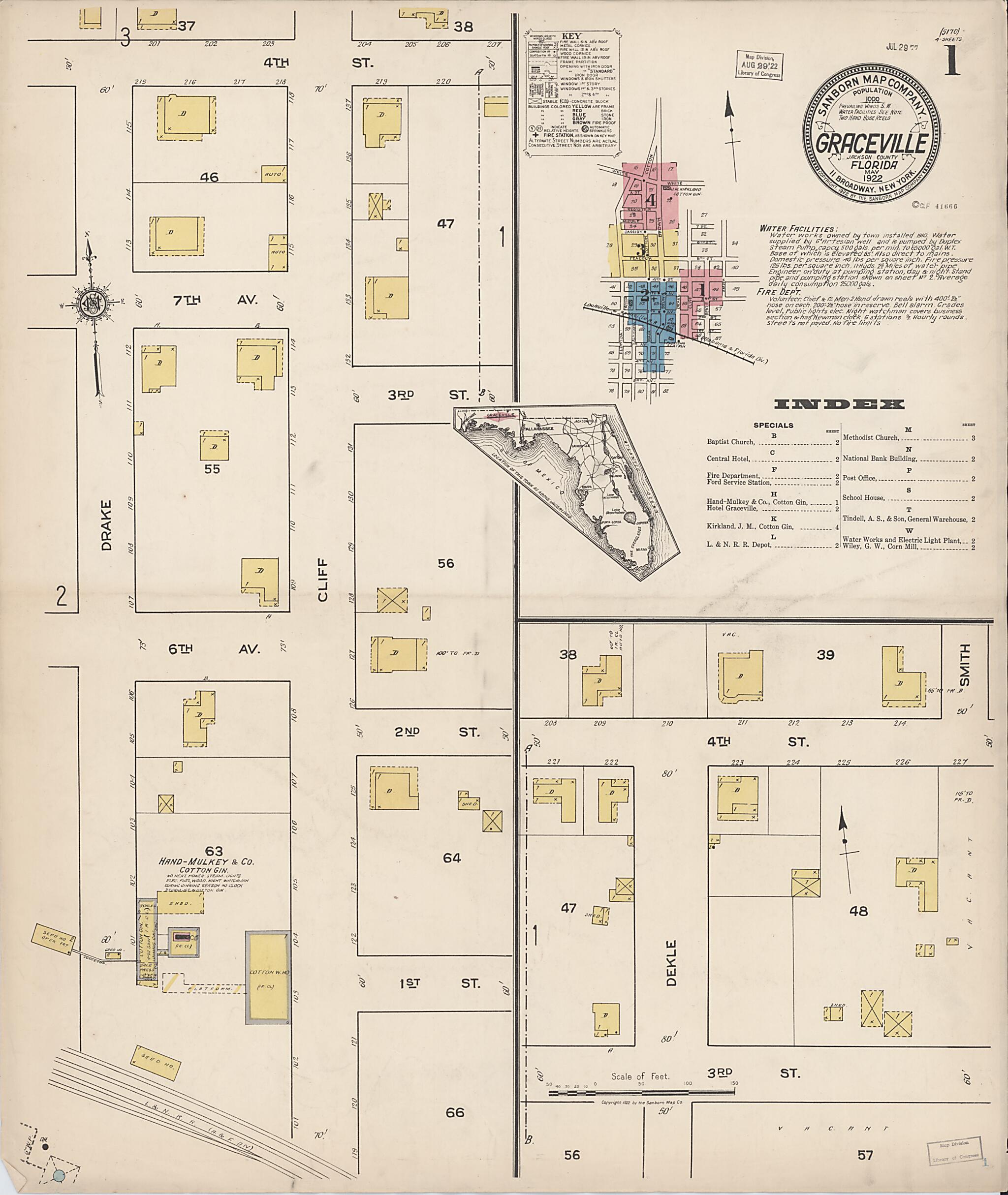 This old map of Graceville, Jackson County, Florida was created by Sanborn Map Company in 1922