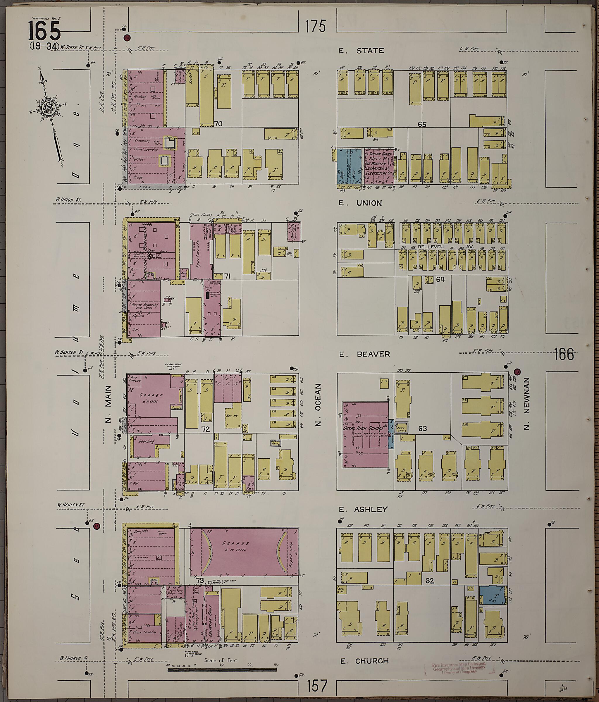 This old map of Jacksonville, Duval County, Florida was created by Sanborn Map Company in 1913