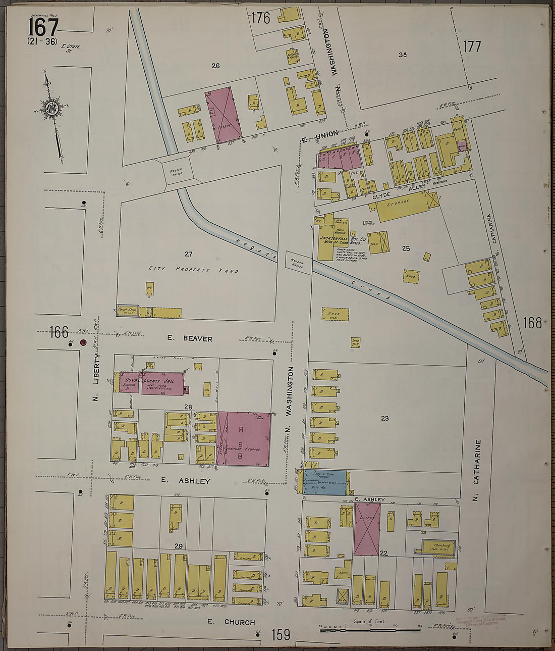This old map of Jacksonville, Duval County, Florida was created by Sanborn Map Company in 1913