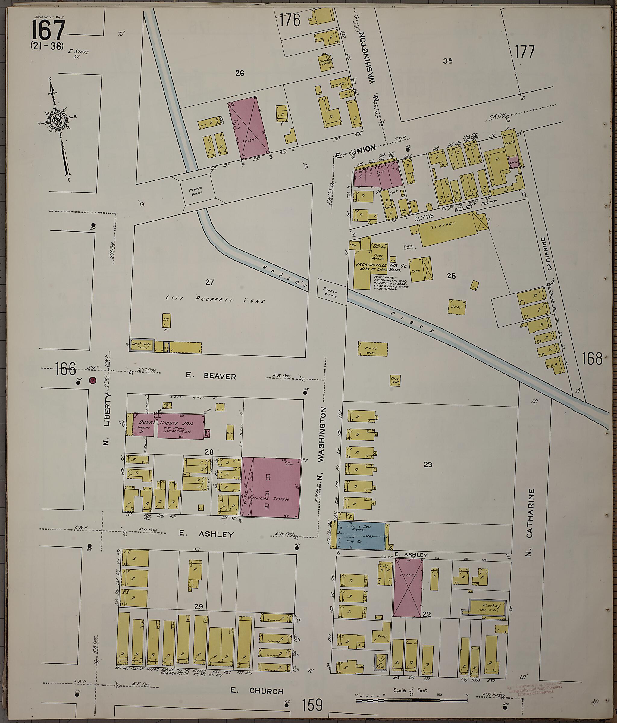 This old map of Jacksonville, Duval County, Florida was created by Sanborn Map Company in 1913