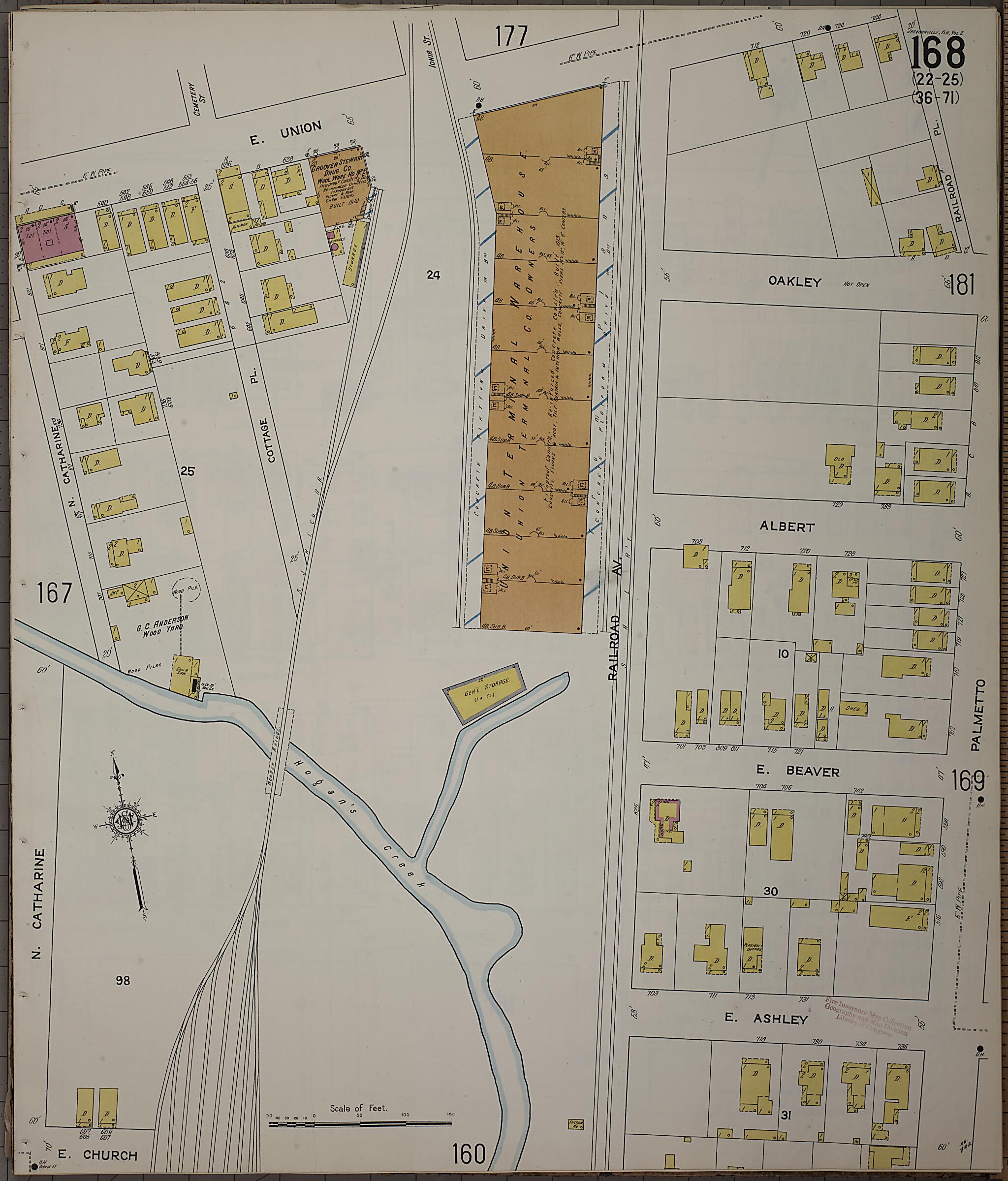 This old map of Jacksonville, Duval County, Florida was created by Sanborn Map Company in 1913